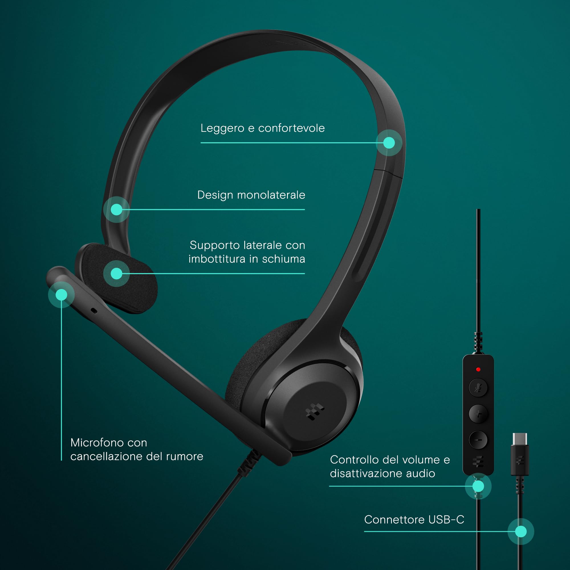 Cuffie Mono USB-C EPOS C1 Noise-Cancelling Audio - Dettaglio
