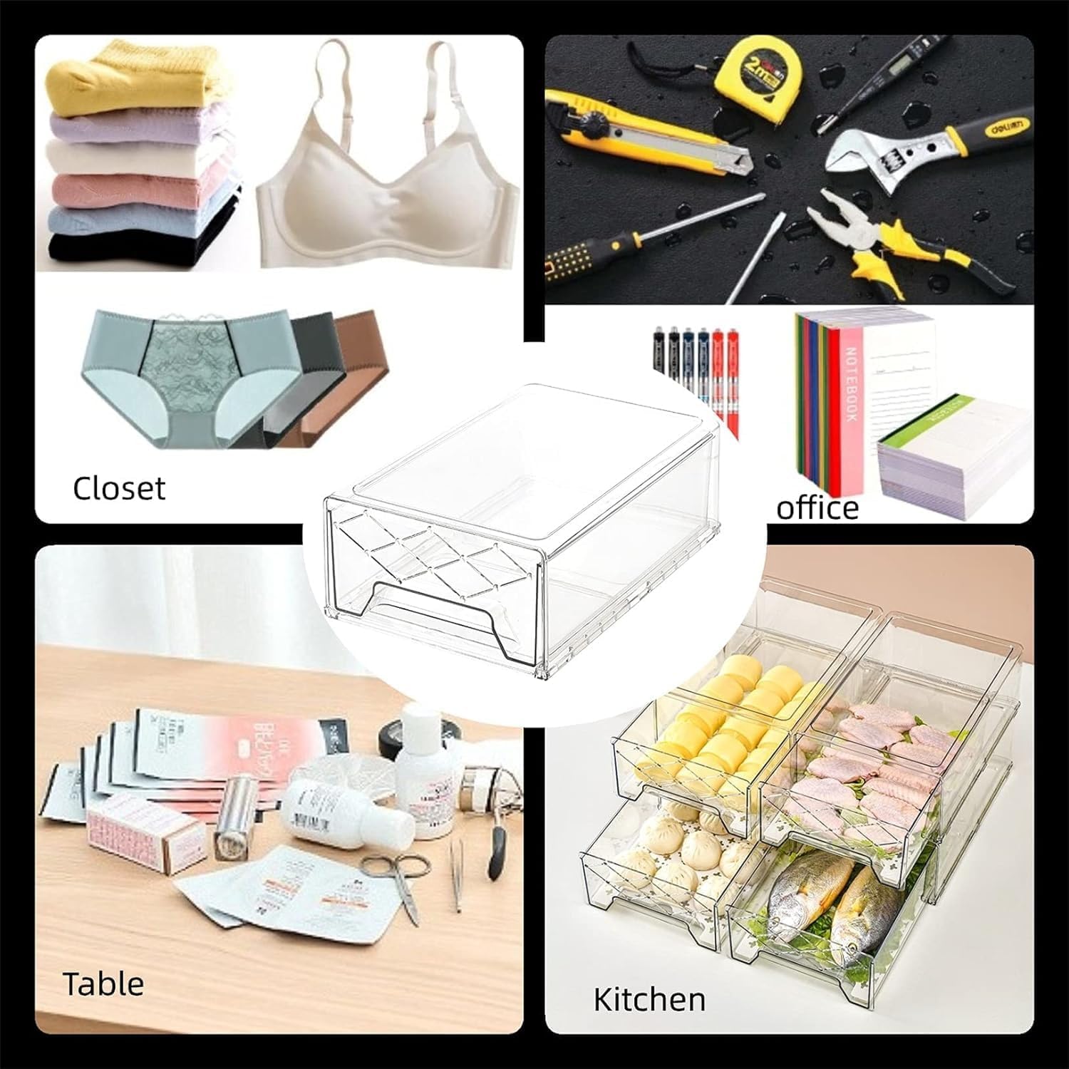 Fridge Organizer Set,Refrigerator Bins with Pull Out Drawers,Stackable Storage System for Kitchen Pantry,BPA-Free Food Containers,Freshness Preserving,Space Saving