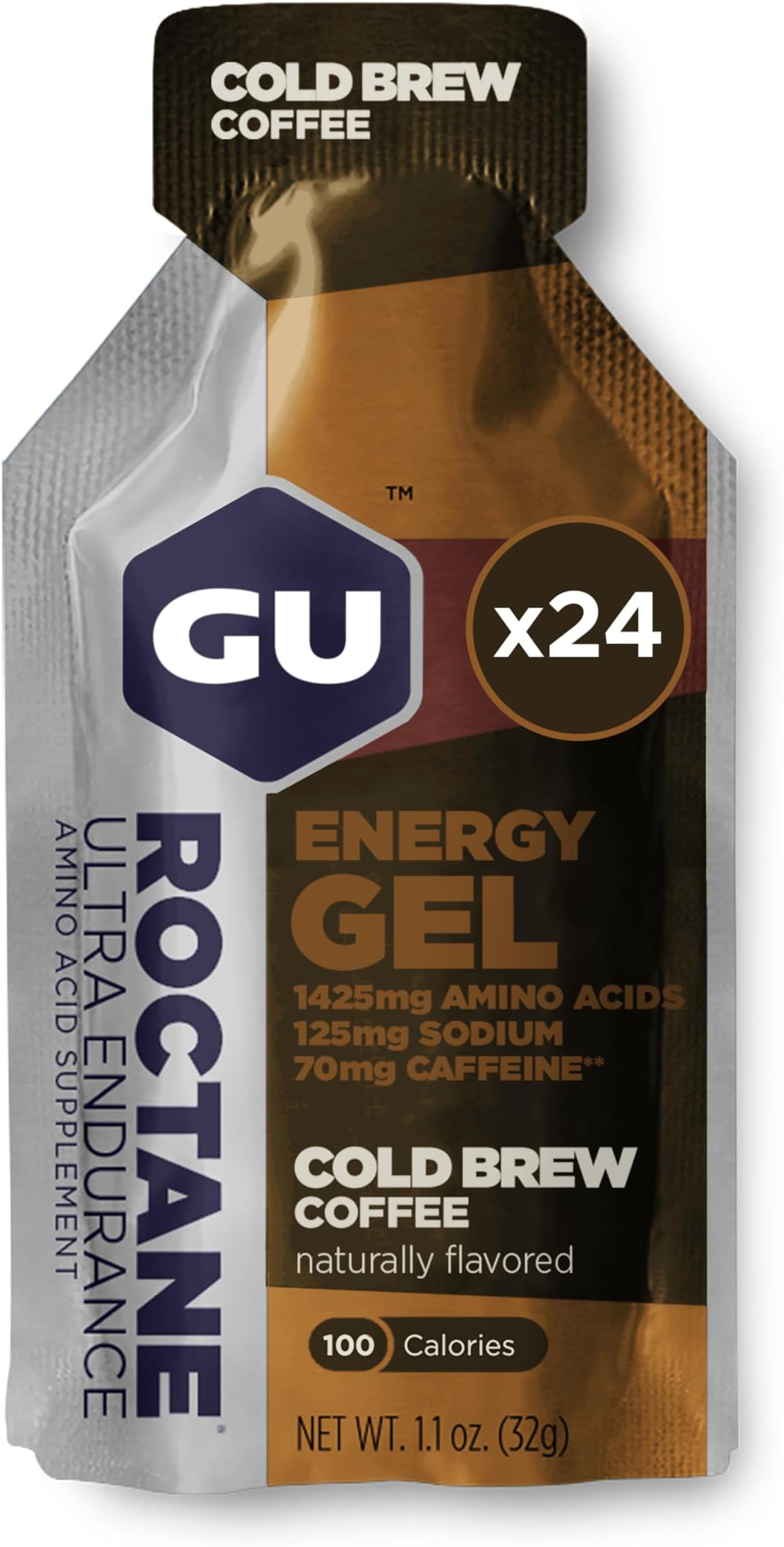 GU Energy Roctane Ultra Endurance Energy Gel, Quick On-The-Go Sports Nutrition for Running and Cycling, Cold Brew 2X Caffeine (24 Packets)