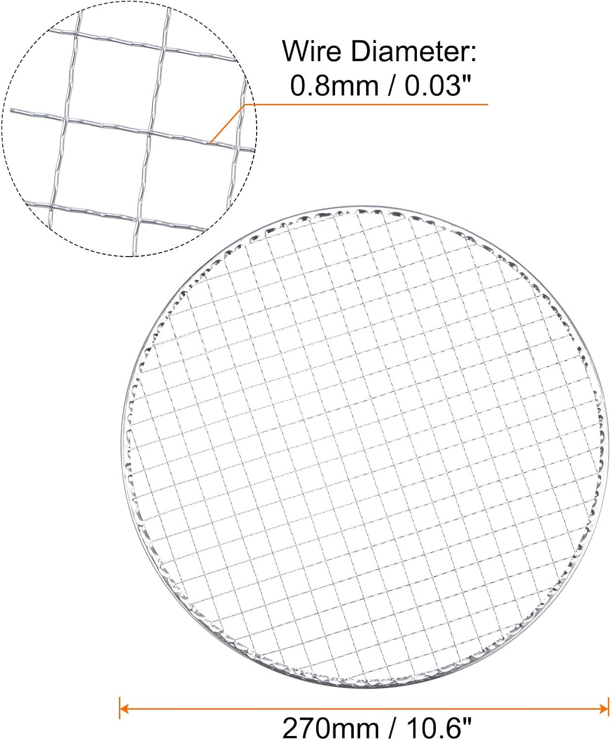 HARFINGTON 10pcs Round BBQ Grill Net 10.6" Dia Galvanized Iron Flat Barbecue Mesh Mat for Baking Smoking Charcoal Grilling Roasting