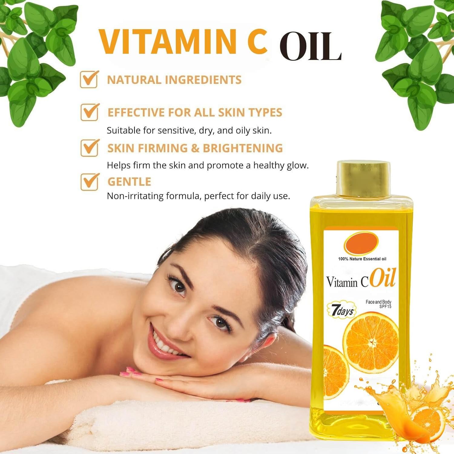 500ml Vitamin C Oil for Skin Brightening - Organic Vitamin C Oil for Face & Body - Soft 7 Body Oil, Moisturizing