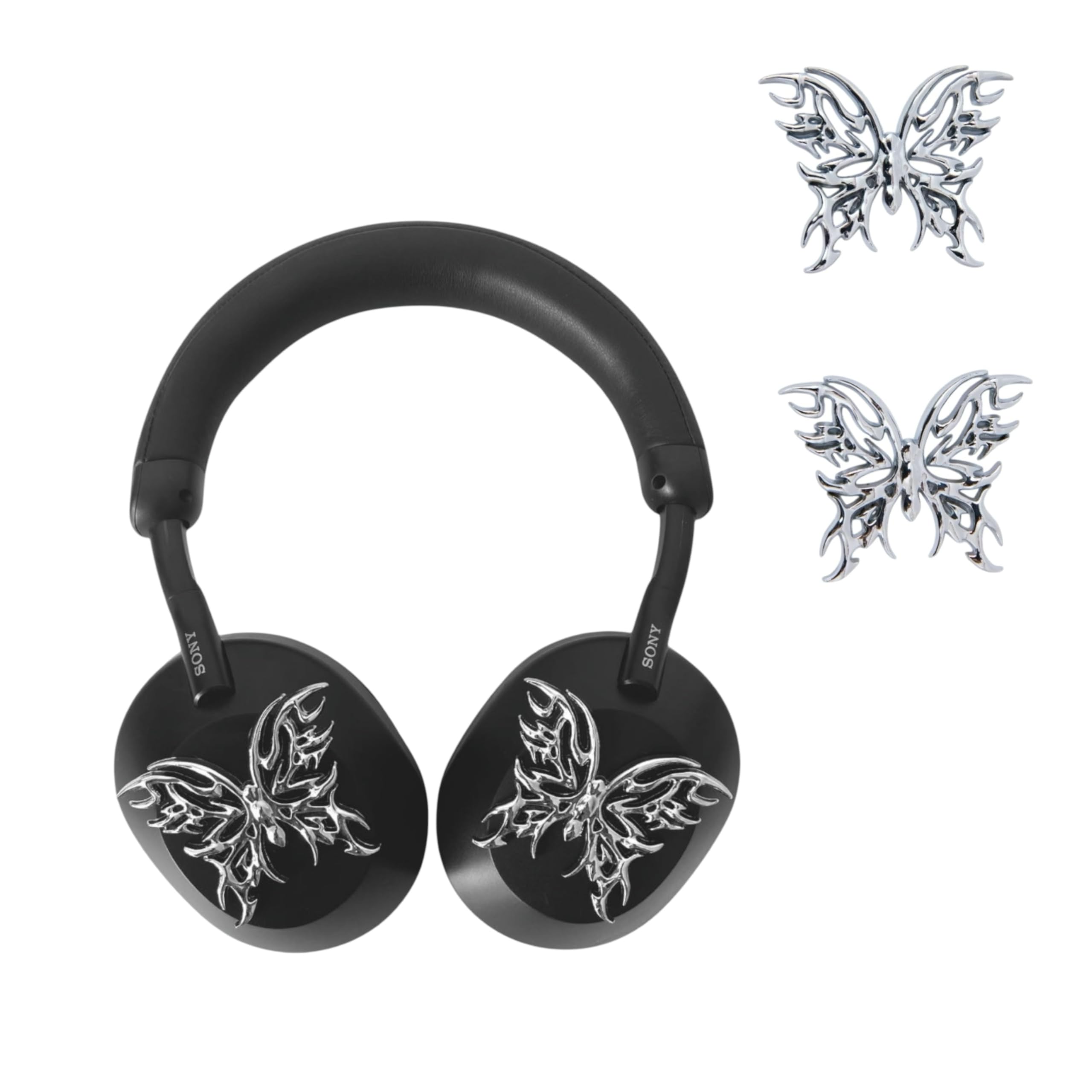 Butterfly Chrome Attachments for Sony WH-1000XM6/Sony XM5/Sony XM4/Sony CH520/Sony CH720/JBL Headphones/Marshall Headphones/AirPods Max, 2 Butterflies