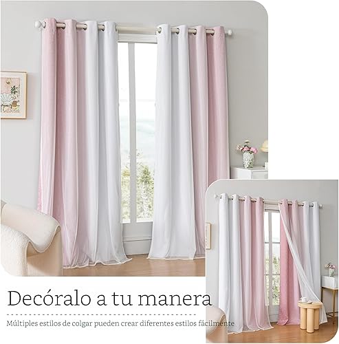 Miniatura 6 de Cortinas 100% opacas con superposición transparente, mezcla y combina con cortinas de doble capa de 84 pulgadas de largo, 2 paneles para dormitorio,