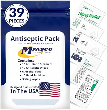 MFASCO Antiseptic Wound Care Travel Pack | 39 Piece First Aid Kit Refill