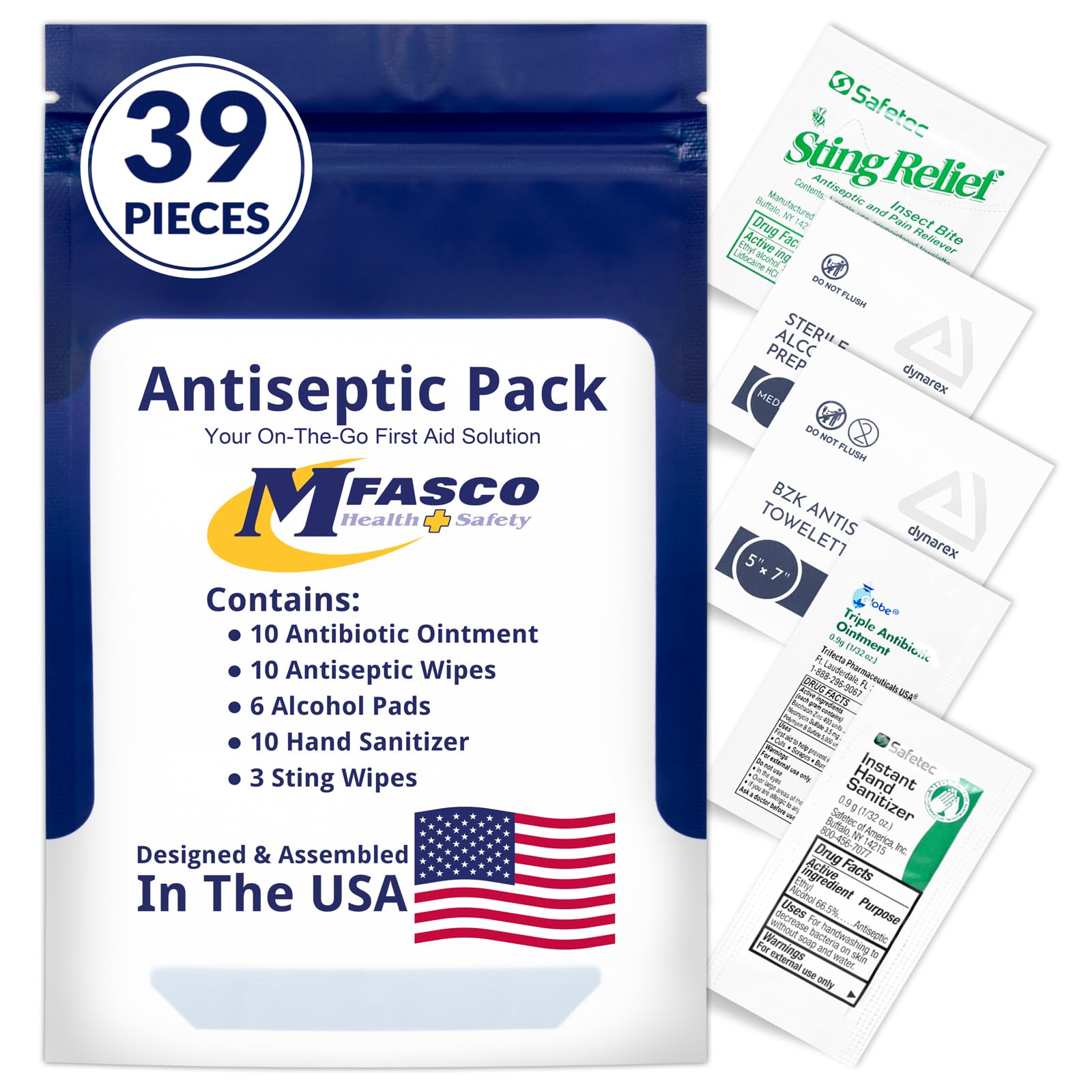 MFASCO Antiseptic Wound Care Travel Pack | 39 Piece First Aid Kit Refill