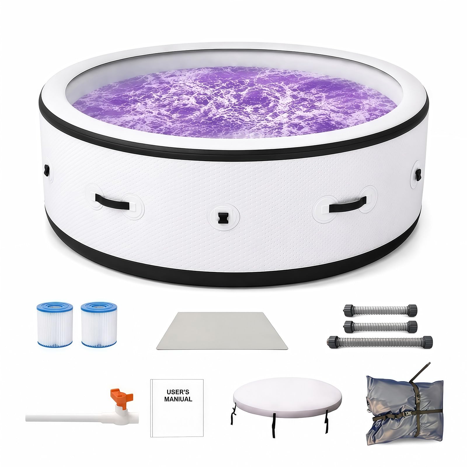 Piscina Idromassaggio Gonfiabile 4-6 Persone, Vasca Spa Grande 206x71 cm con 150 Getti Aria, Riscaldamento Rapido 40°C, LED 6 Colori, Pool Premium Antiforatura per Terrazza Giardino
