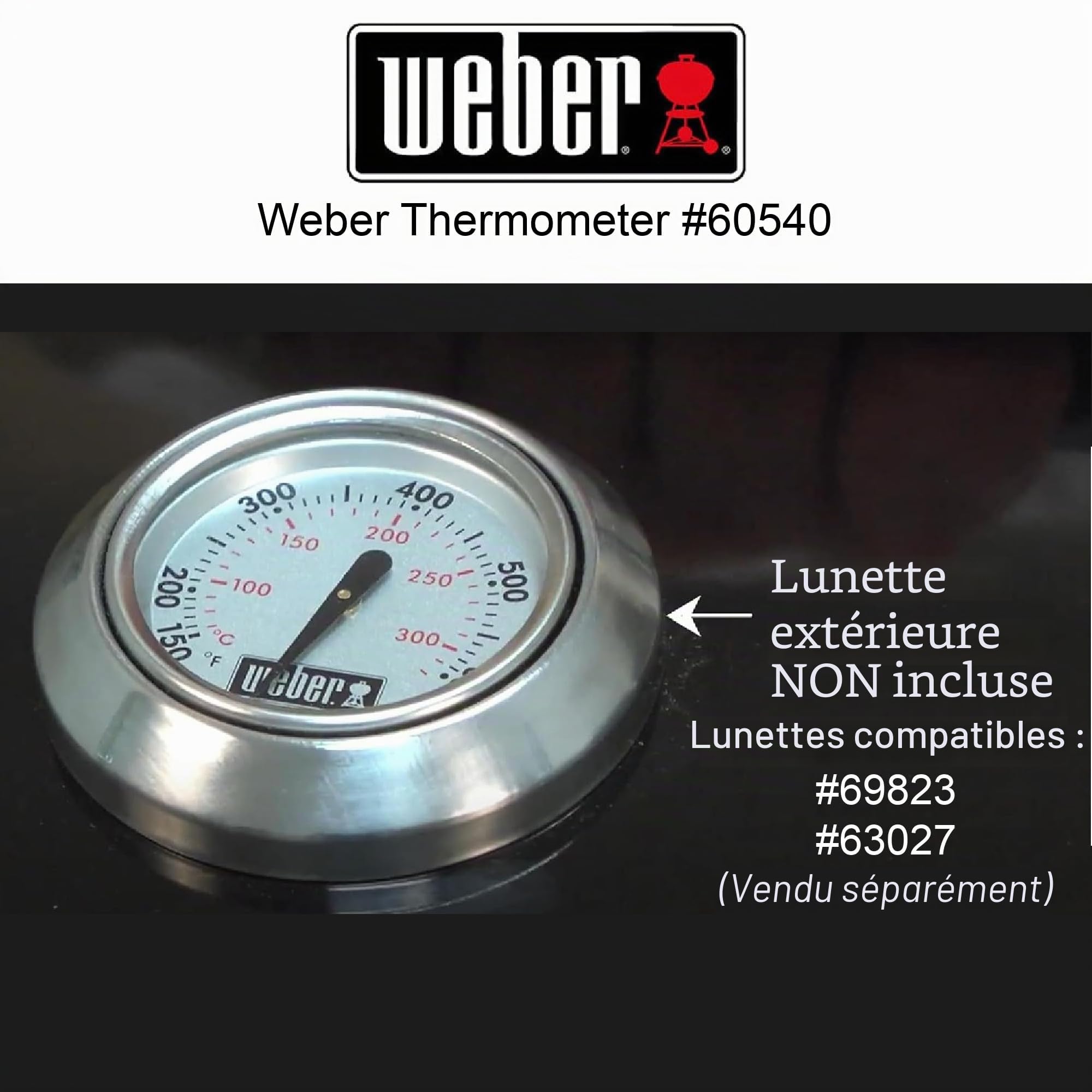 Weber 60540 Charcoal, Spirit, Q Grill Thermomètre de rechange, 4,5 cm de diamètre