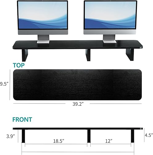 Miniatura 2 de Zimilar Elevador de soporte para monitor doble, elevador grande de madera para monitor de computadora, soporte de monitor extra largo para 2