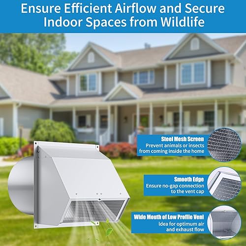 Miniatura 7 de Cubierta de ventilación de pared con capucha de 6 pulgadas con pantalla y amortiguador, cubierta de ventilación de pared de escape, cubierta de