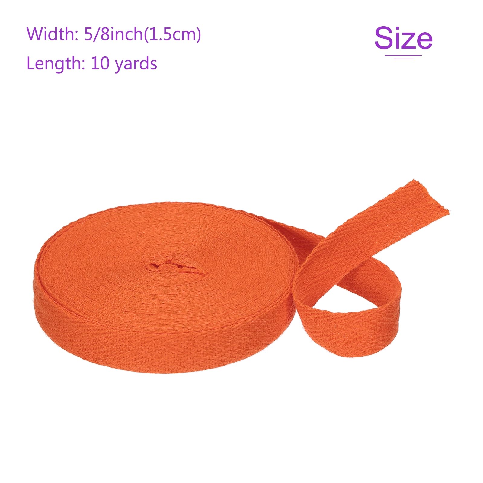 DMiotech 5/8"(1.5cm) 10 Yards Cotton Twill Tape Cotton Ribbons Bias Binding Tape Herringbone Tape Ribbons Orange for DIY Crafts Clothes - Image 3