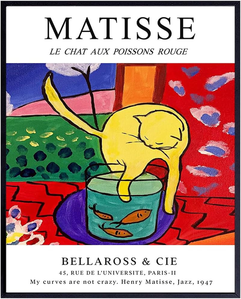 - Matisse Poster Cat Wall Decor - 8x10 Mid Century Modern Wall Decor - Minimalist Wall Art - Abstract Art - Aesthetic Room Decor Gallery Art - Cat Print - Boho Bohemian - Kitty Themed Gifts