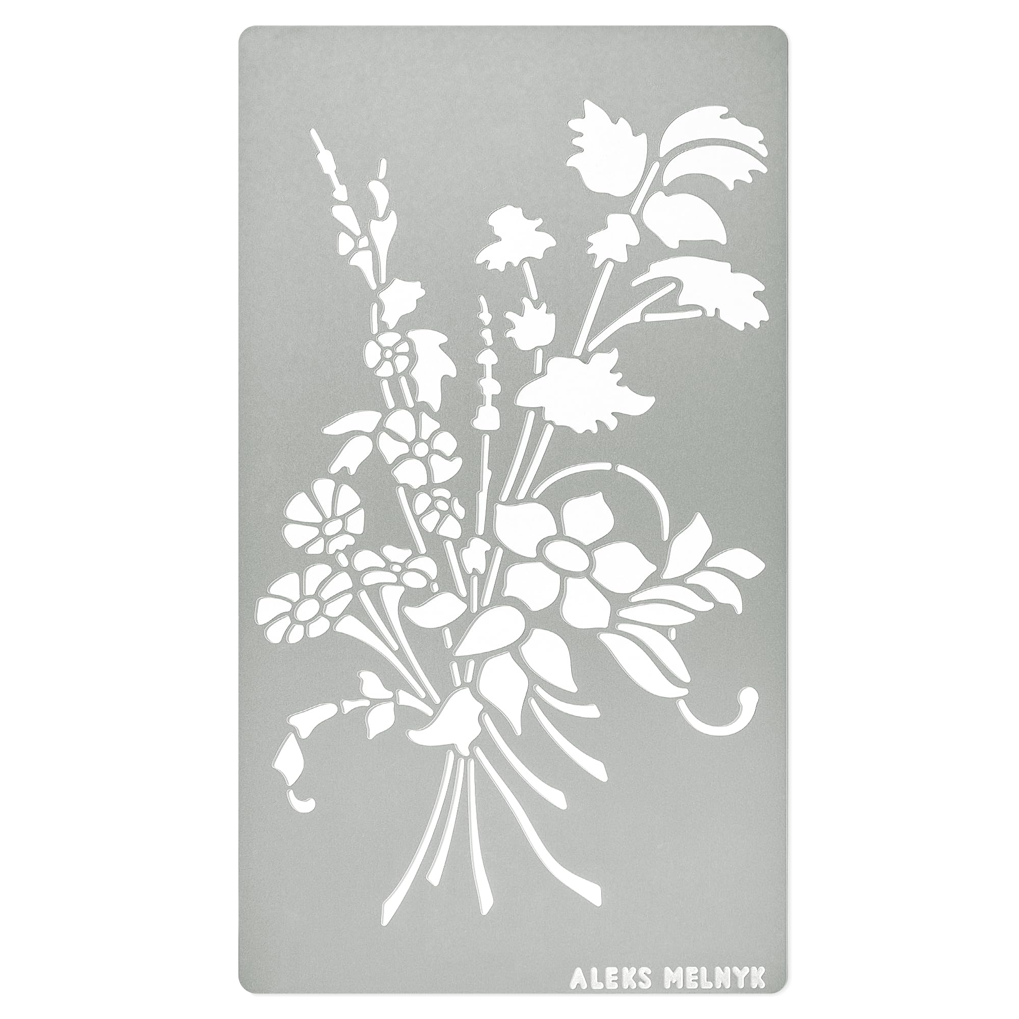 Aleks MelnykNo.274 Metal Stencil, Wild Flower Bouquet, Leaf Blossom, Small Stencil, 1 PCS, Template for Wood Burning, Engraving, Crafting, Scrapbook, Art