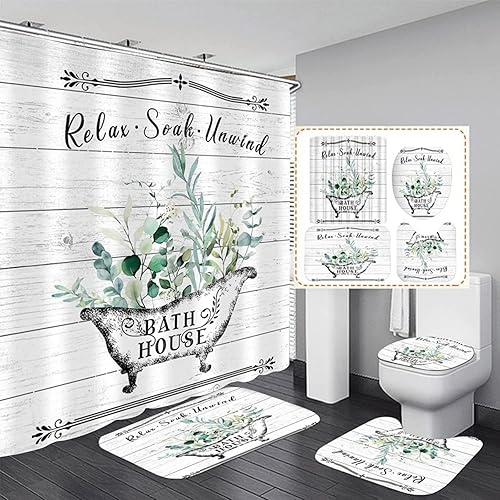 Juego de cortinas de ducha vintage con flores silvestres, cortina de ducha de tela con cita inspiradora, juego de cortinas de baño impermeables con