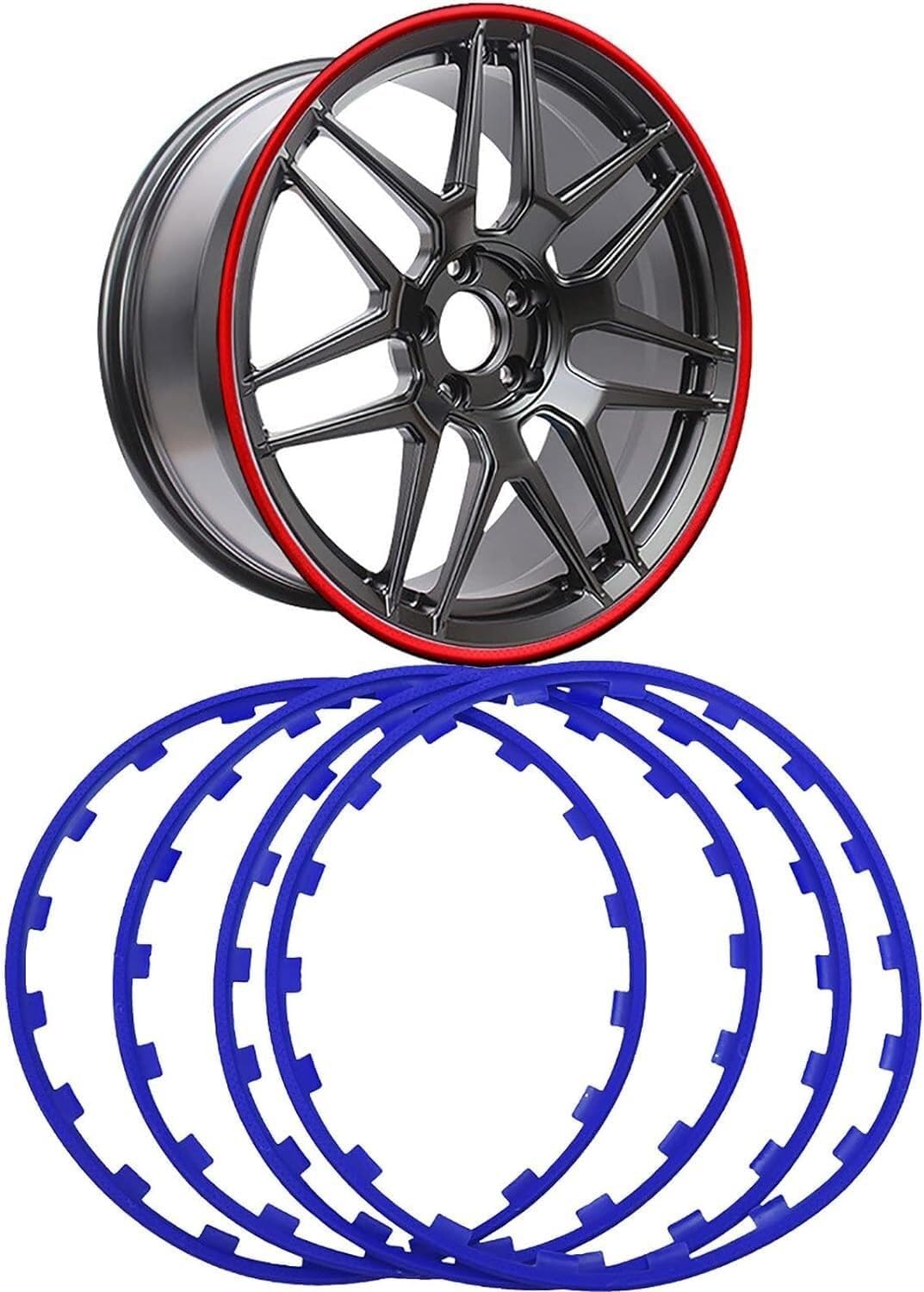 Felgen Reparaturset Felgen for Auto-Fahrzeuge, 4er-Set Schutzringe, 16–21 Zoll, Alu-Felgenschutz, Schutzlinie, Gummidekoration, Felgenschutz, for Alle Automodelle(Color:Blue,Size:16in)