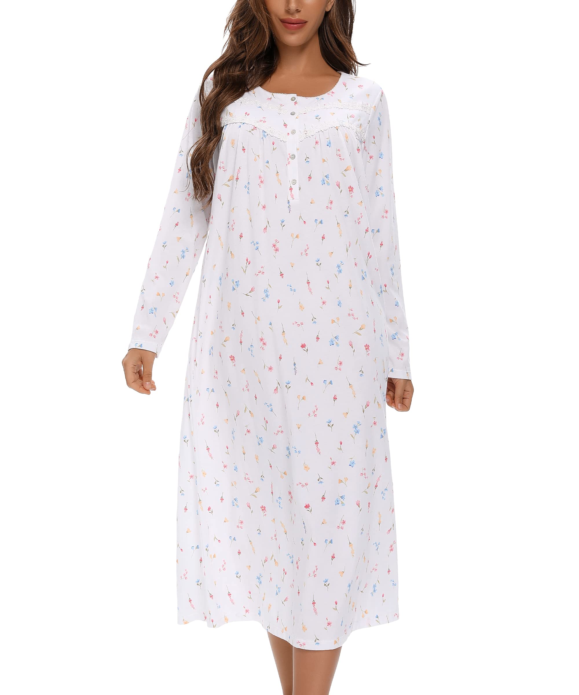 IZZY + TOBY Long Sleeve Cotton Nightgowns for Women Soft Ladies Cotton Nightgown Long Sleep Dress Nightdress Nighties
