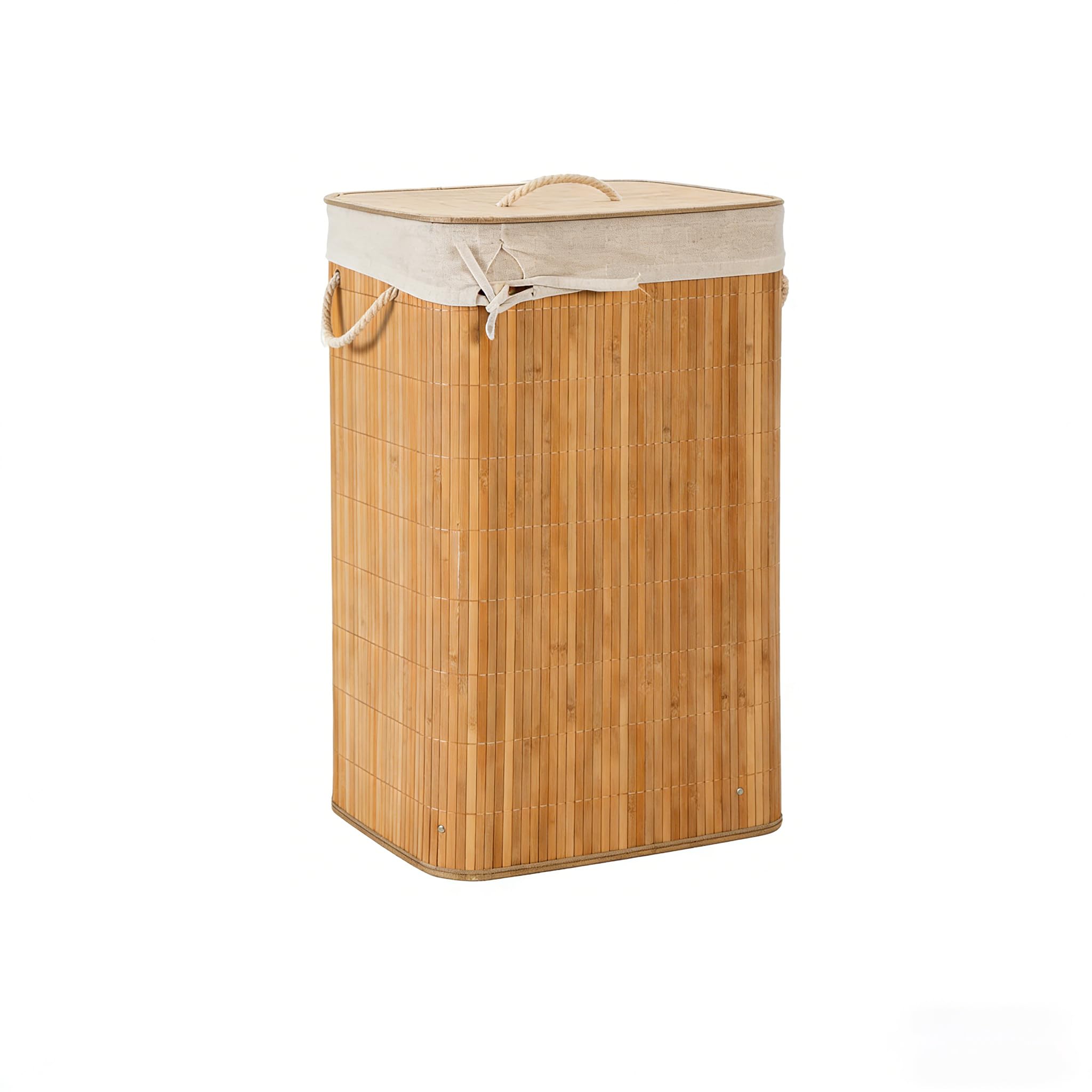 Cesto portabiancheria in bambù con coperchio, pieghevole, 58 l/72 l, in bambù naturale intrecciato, con borsa rimovibile, buon flusso d'aria (naturale, quadrato, 60 x 40 x 30 cm)