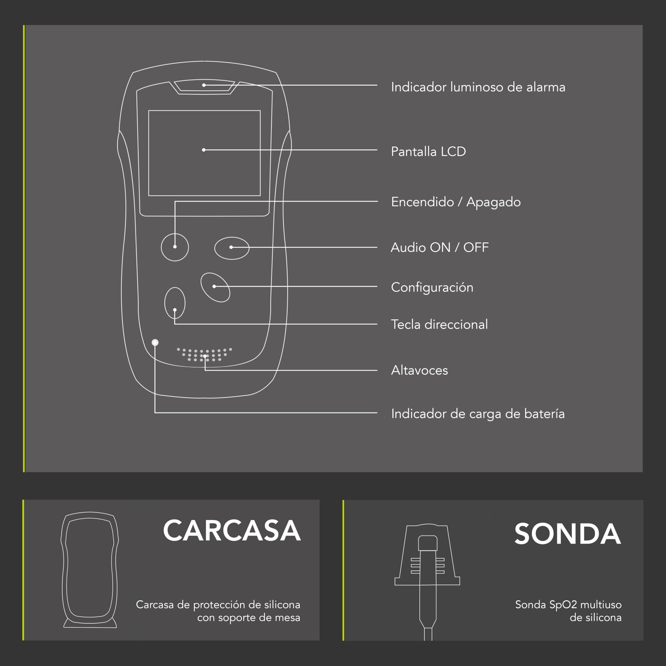 AIESI® Oxímetro de dedo Portátil profesional con pantalla a color y sonda anti-movimiento para adultos A3, Extremadamente preciso, Batería de litio, Carcasa de protección, Garantía 24 meses