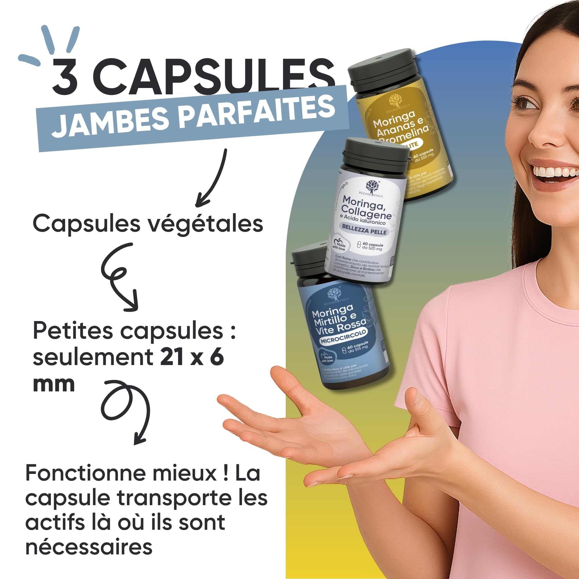 Traitement Drainant Anti-Cellulite et Rétention d'Eau - Ensemble Complément Alimentaire Ananas Moringa, Bromélaïne, Myrtille Noire et Moringa - Produit en Italie (Traitement Jambes Parfaites)