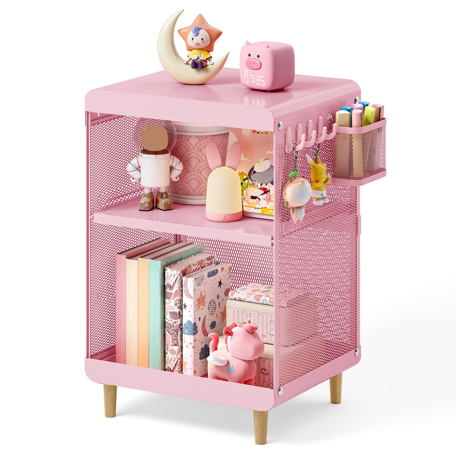 SYKIARIOL Kids Nightstand,Kids Bedside Table,Teen Girls Night Stand,Toddler Night Stand,End Table for Girls Room Storage,Pink nightstand