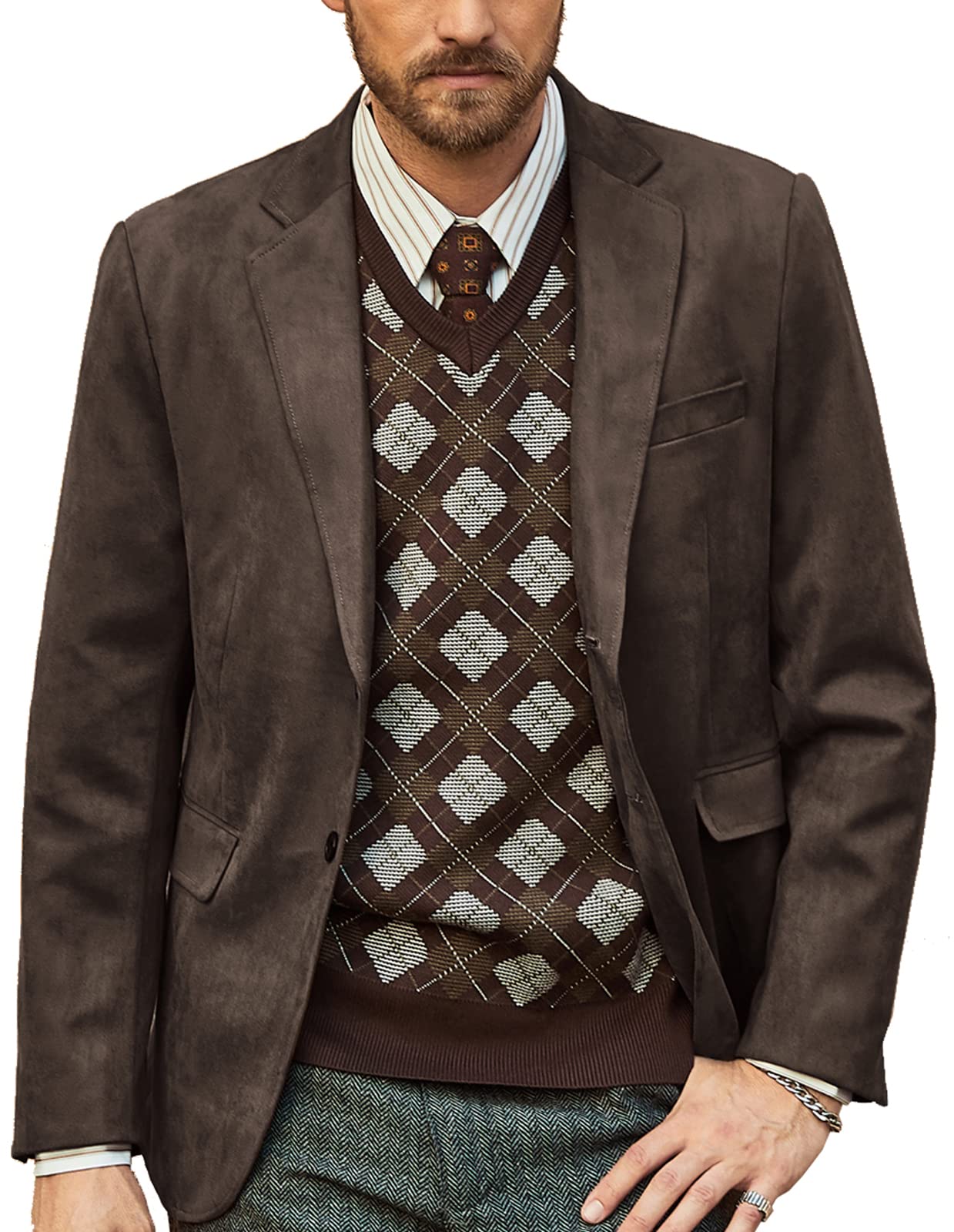pj paul jones Mens Blazer Jacket Faux Leather Suit Jacket Casual 2 Buttons Suede Sport Blazer Coat with Pockets-picture-35