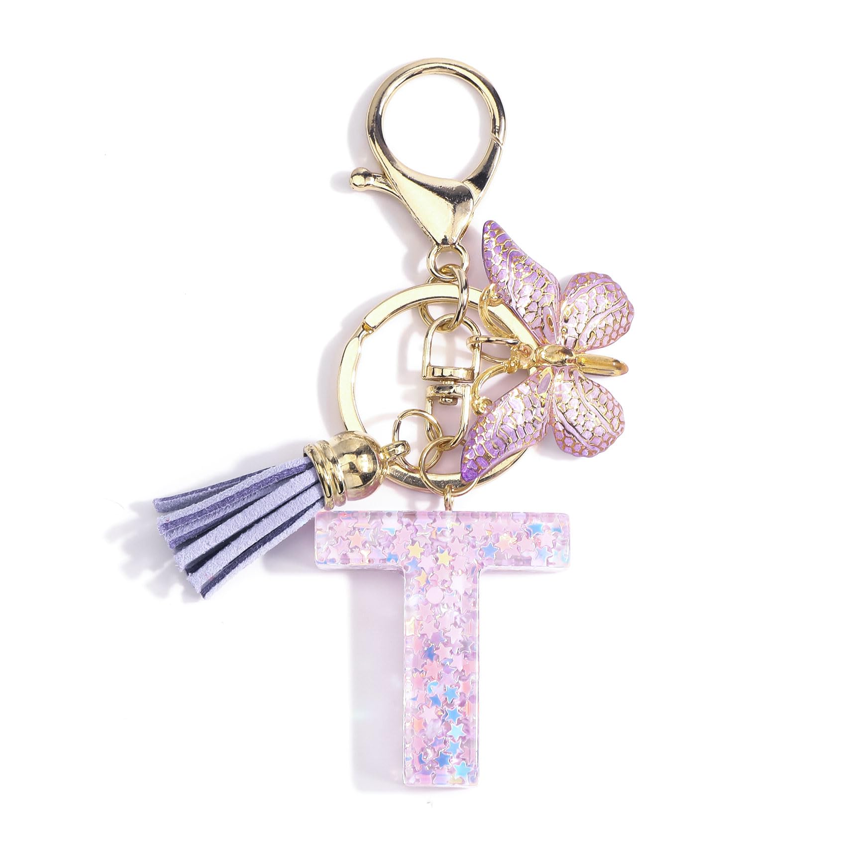 Gallkeat Schlüsselanhänger mit Buchstabe, Schmetterling Anhänger, Quaste Pailletten Frauen Schlüsselanhänger Geschenk, Mädchen Geburtstagsgeschenk, Lila