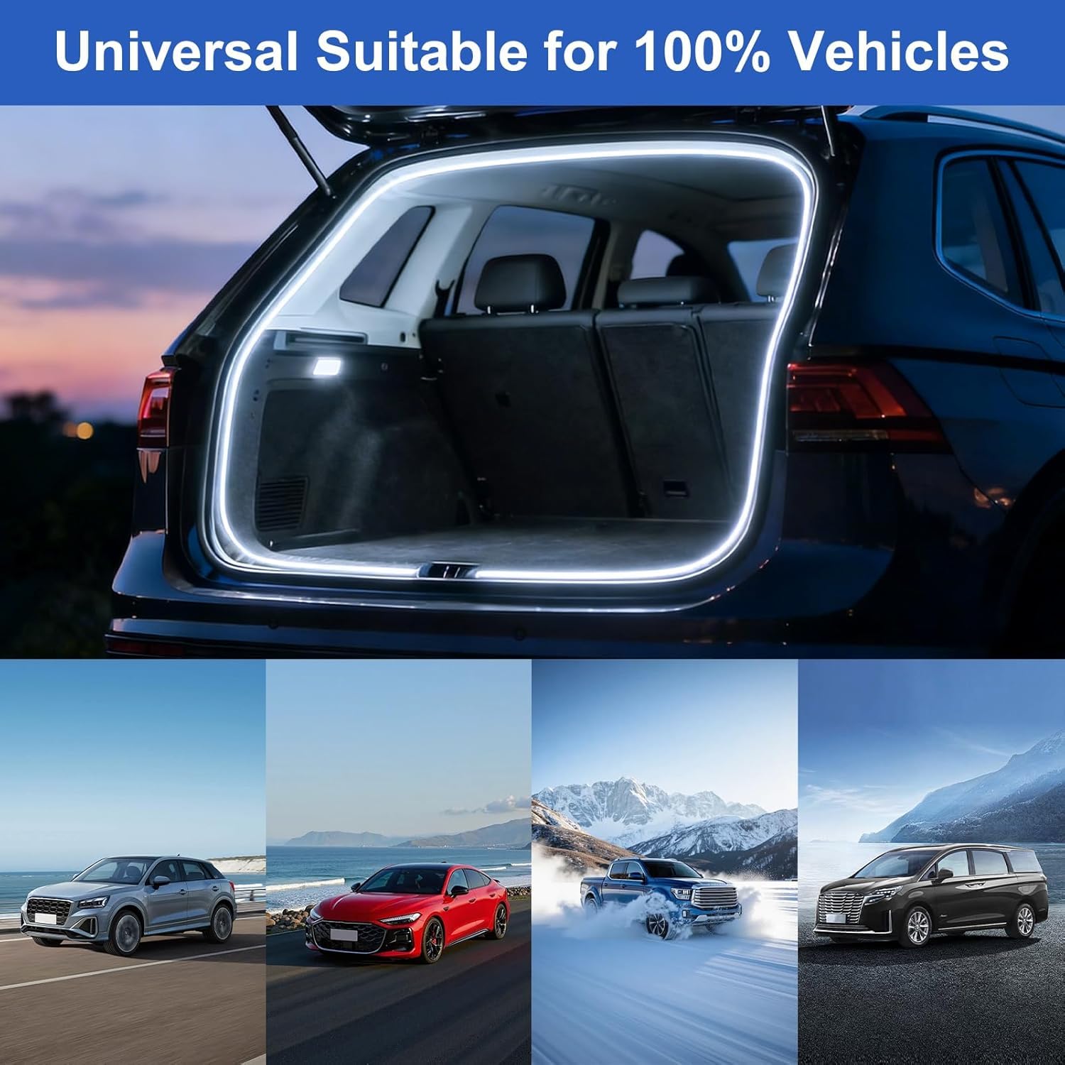 Pasek świetlny do bagażnika, 4 m, Dynamic Flowing Car Trunk Light Strip, oświetlenie do bagażnika, oświetlenie wewnętrzne samochodu, automatyczny czujnik, do dekoracji bagażnika samochodowego