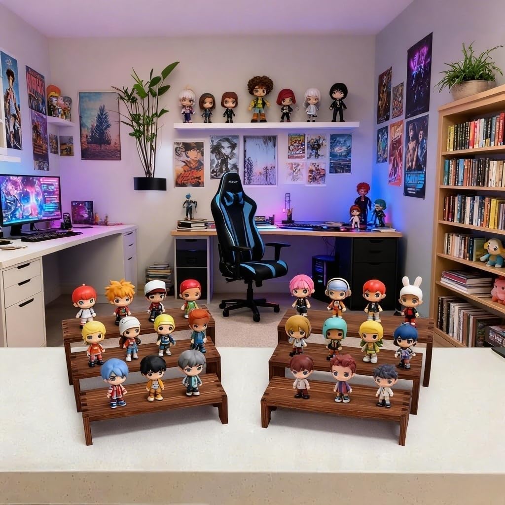 Wood Display Risers Set - 2 Set Large Wooden Tiered Riser Display Stands, Layered Aesthetic Shelves for Cupcakes, Jewelry, Craft Displays, Ideal for Funko Pops, Tabletop Exhibits (carbonized, 6 Pack) - Image 3