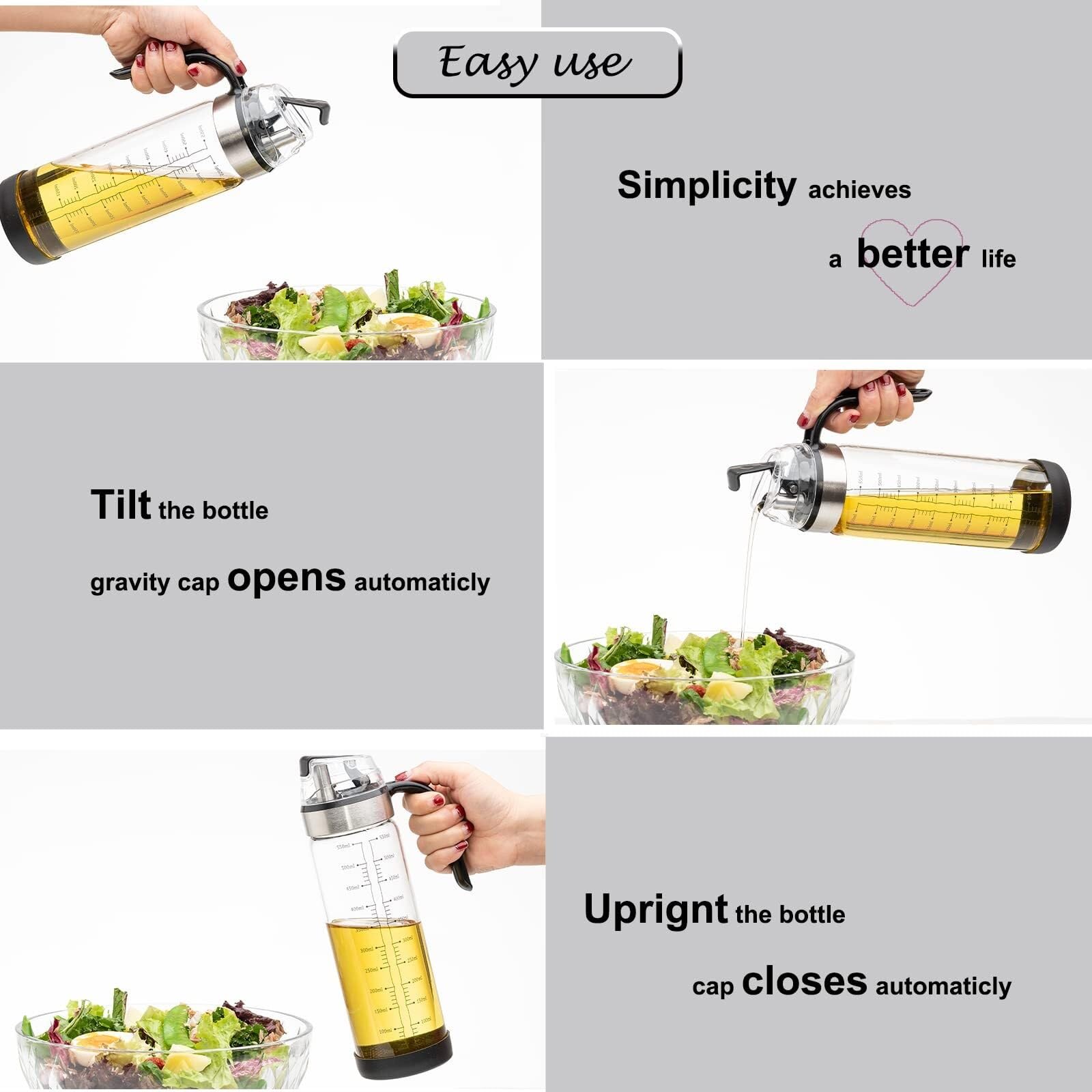 Aceitero Aceitera y Vinagrera Botella Dispensadora De Aceite De Oliva For Cocina Con Tapón Hermético, Juego De Dispensadores De Aceite Y Vinagre, 2 Piezas Aceiteras para Cocina