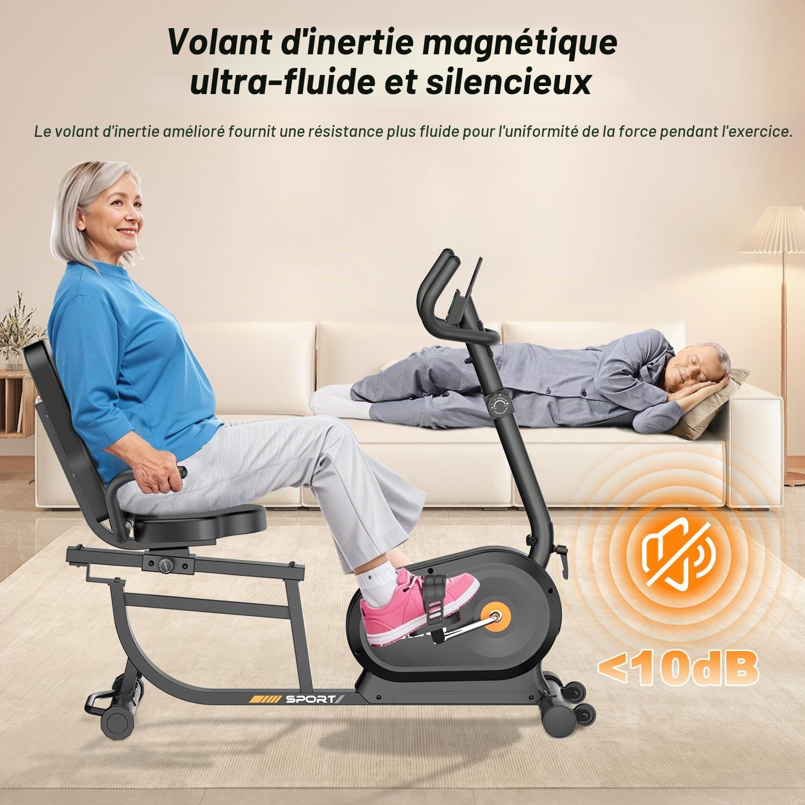 Dskeuzeew Vélo d'appartement Semi-Allongé Magnétique,16 Niveaux de Résistance, Charge 180kg, Ergomètre avec Dossier Réglable, Écran LCD & Capteur de Pouls pour Seniors et Rééducation