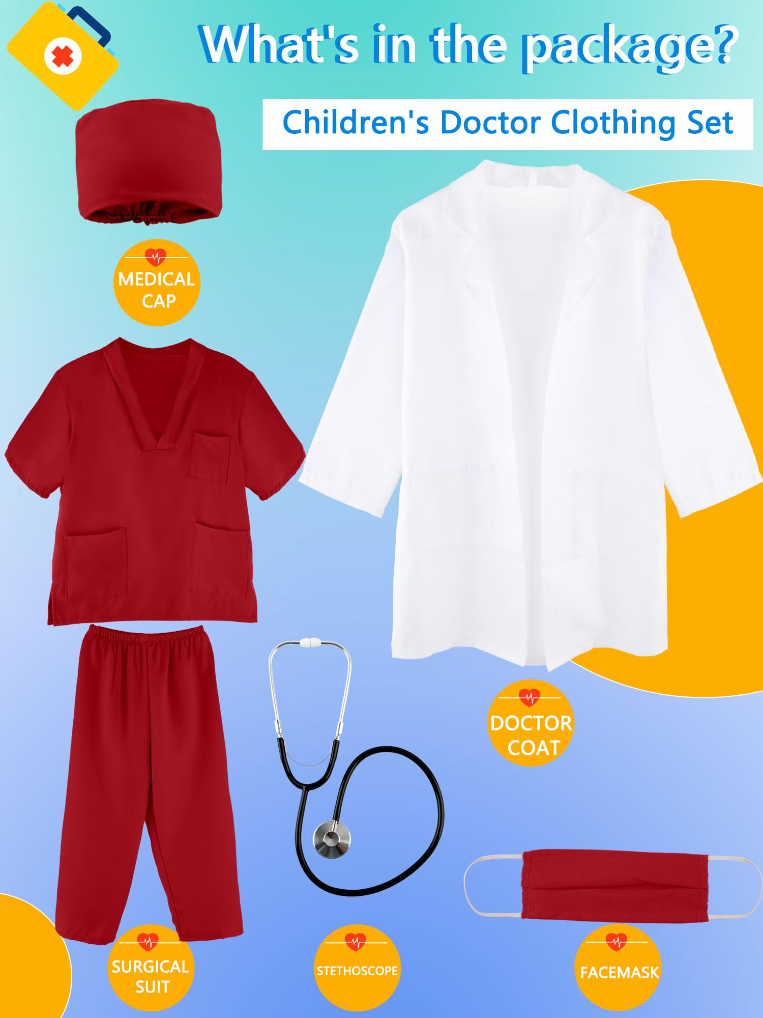 Puteraya Kids Doctor Costume Set Surgical Doctor Suit Kit Scientist Uniform with Stethoscope Toys for Boys Girls Dress Up Halloween Cosplay (Doctor Costume Set 6 - Image 2