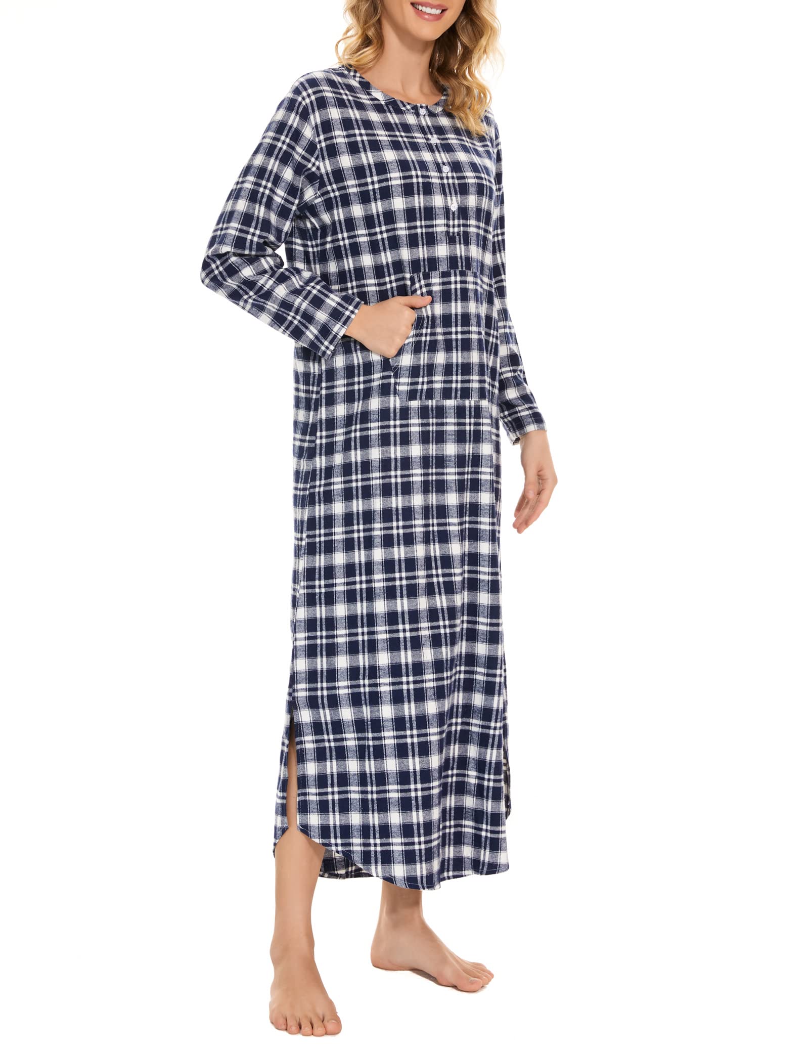 Zerbala Camisón largo de franela para mujer, manga larga, talla grande