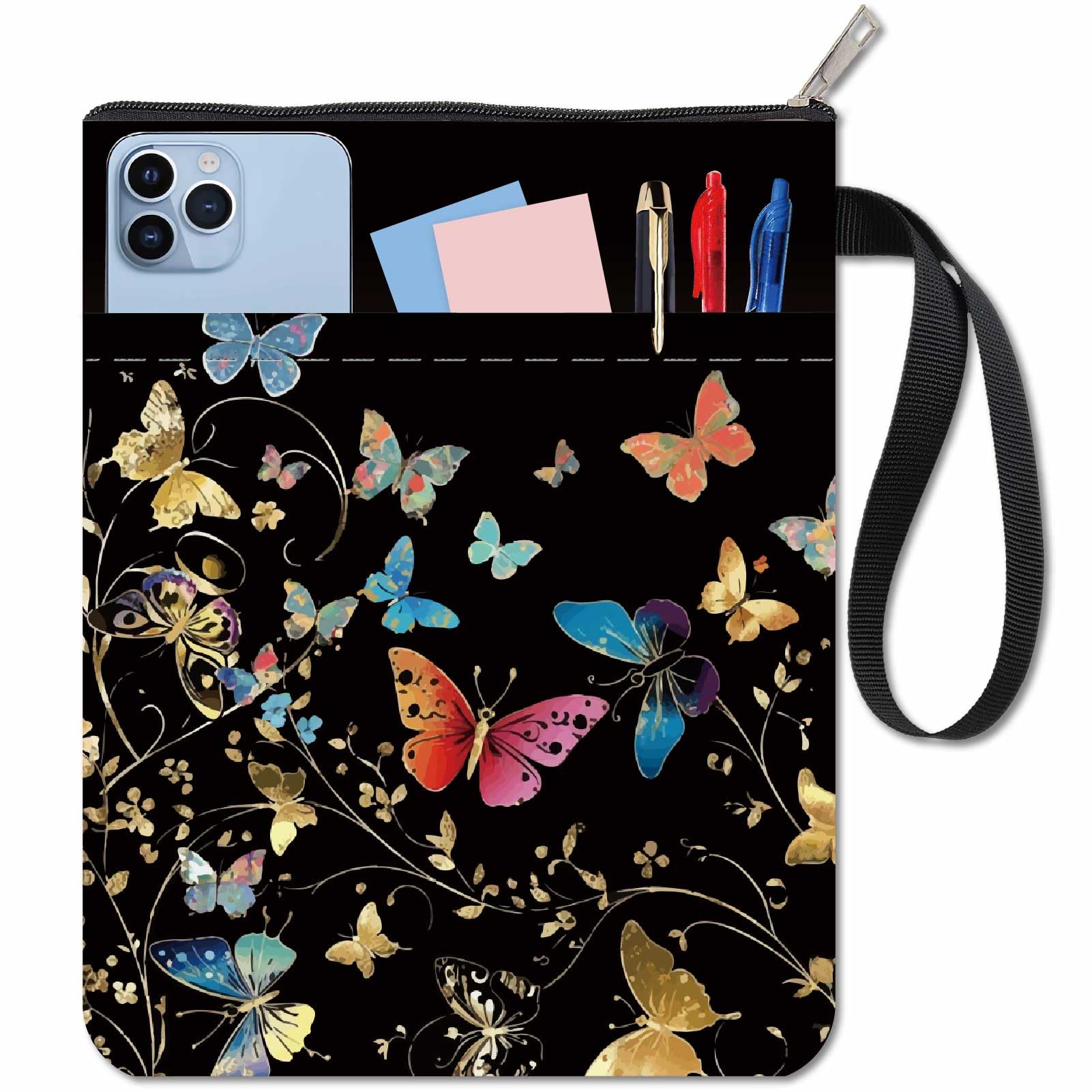 CRASPIRE Butterfly Book Covers Black Book Sleeve Plant Book Protector for Paperbacks Washable Fabric Cloth Book Cover with Zipper and Extra Sleeve Pocket for Book Lovers Classmate Gifts