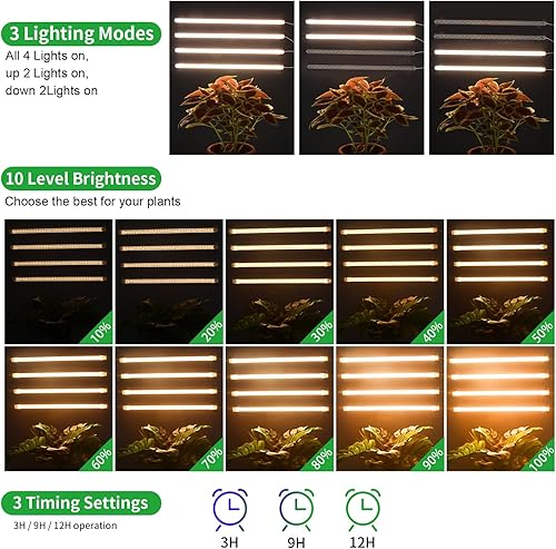 Miniatura 2 de Tira de luces LED de cultivo para plantas de interior, luz de espectro completo con temporizador de 3912H y 10 regulables, barra de lámpara de