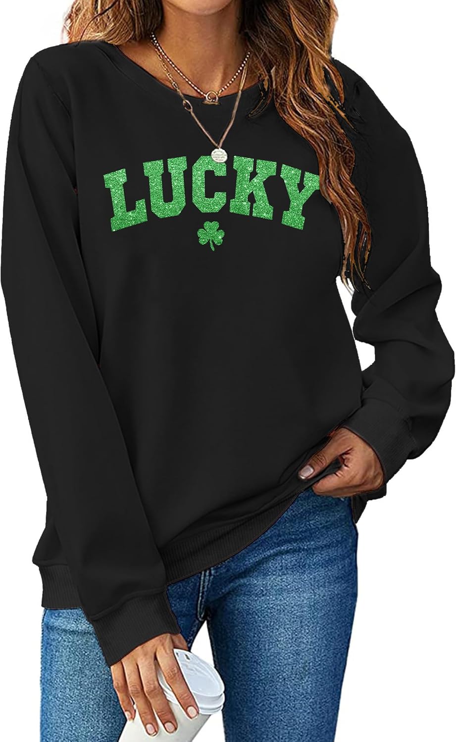 St Patricks Day Sweatshirt Women Shamrock Shirt Long Sleeve Irish Clover Sweater Casual Pullover Tops - Image 4