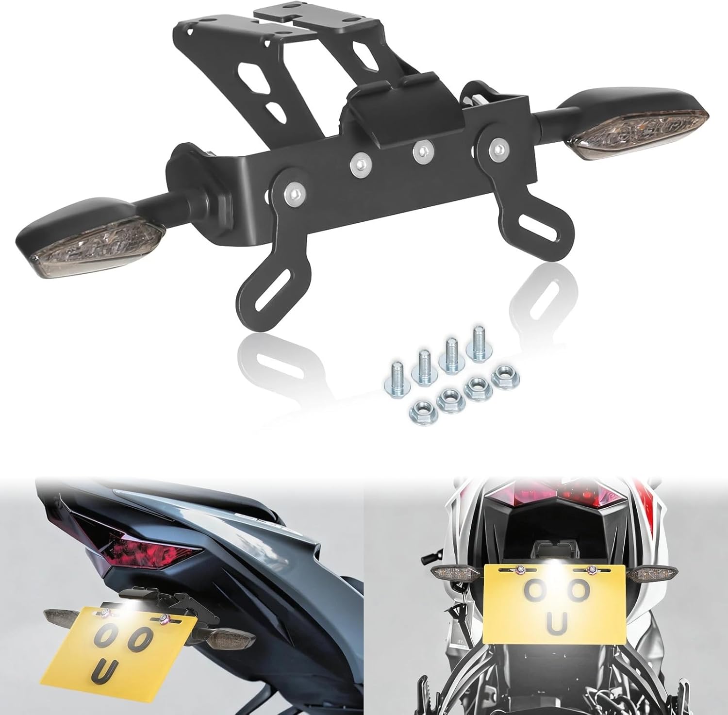 ZX6R Fender Eliminator Kit Compatible with 2019-2024 Ninja ZX-6R Tail Tidy License Plate Holder with Turn Signals Rear & License Plate Light (Smoke)