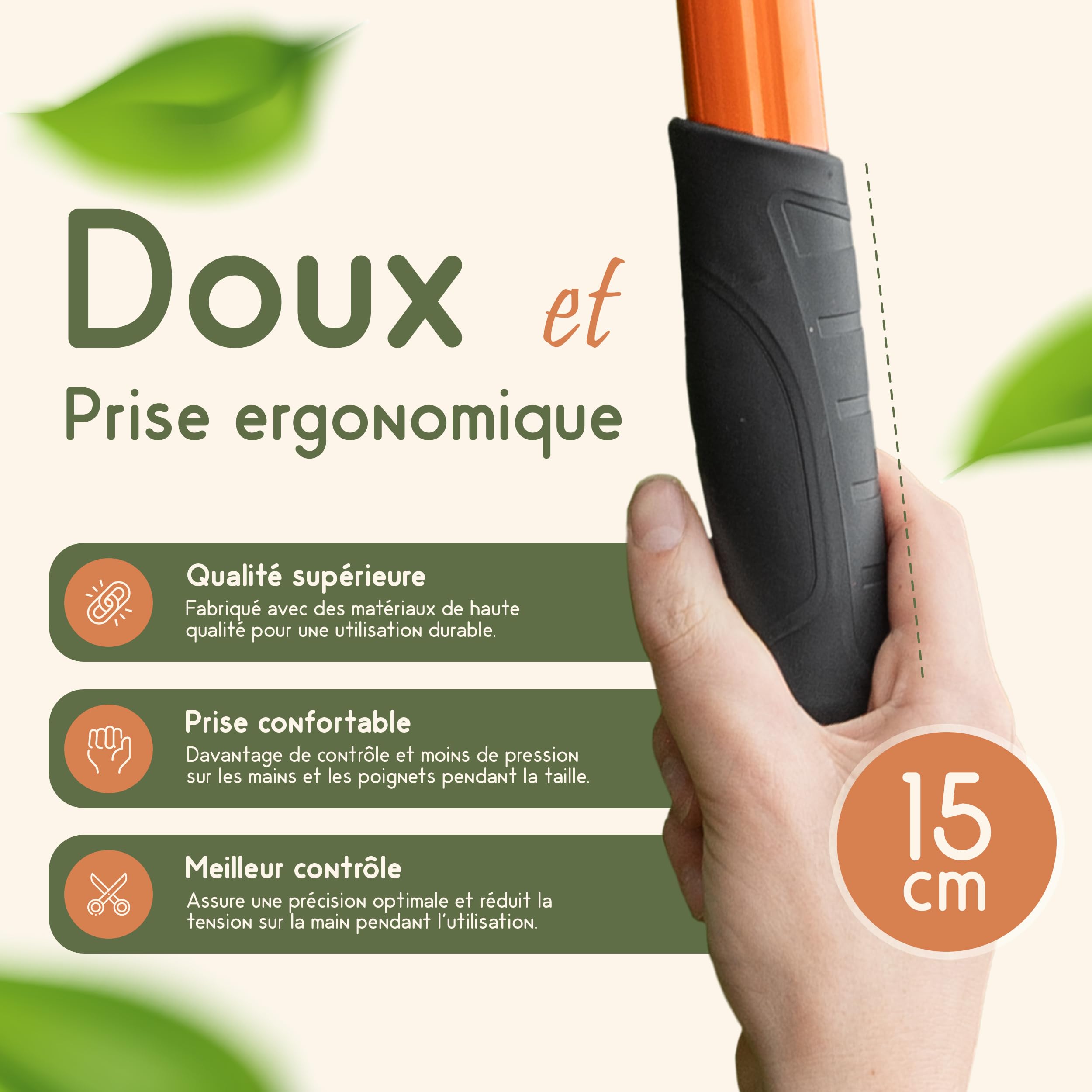 Sécateur télescopique, manche 50-82 cm, acier trempé, coupe branches >44 mm, sécateur réglable avec tête de couteau de requin