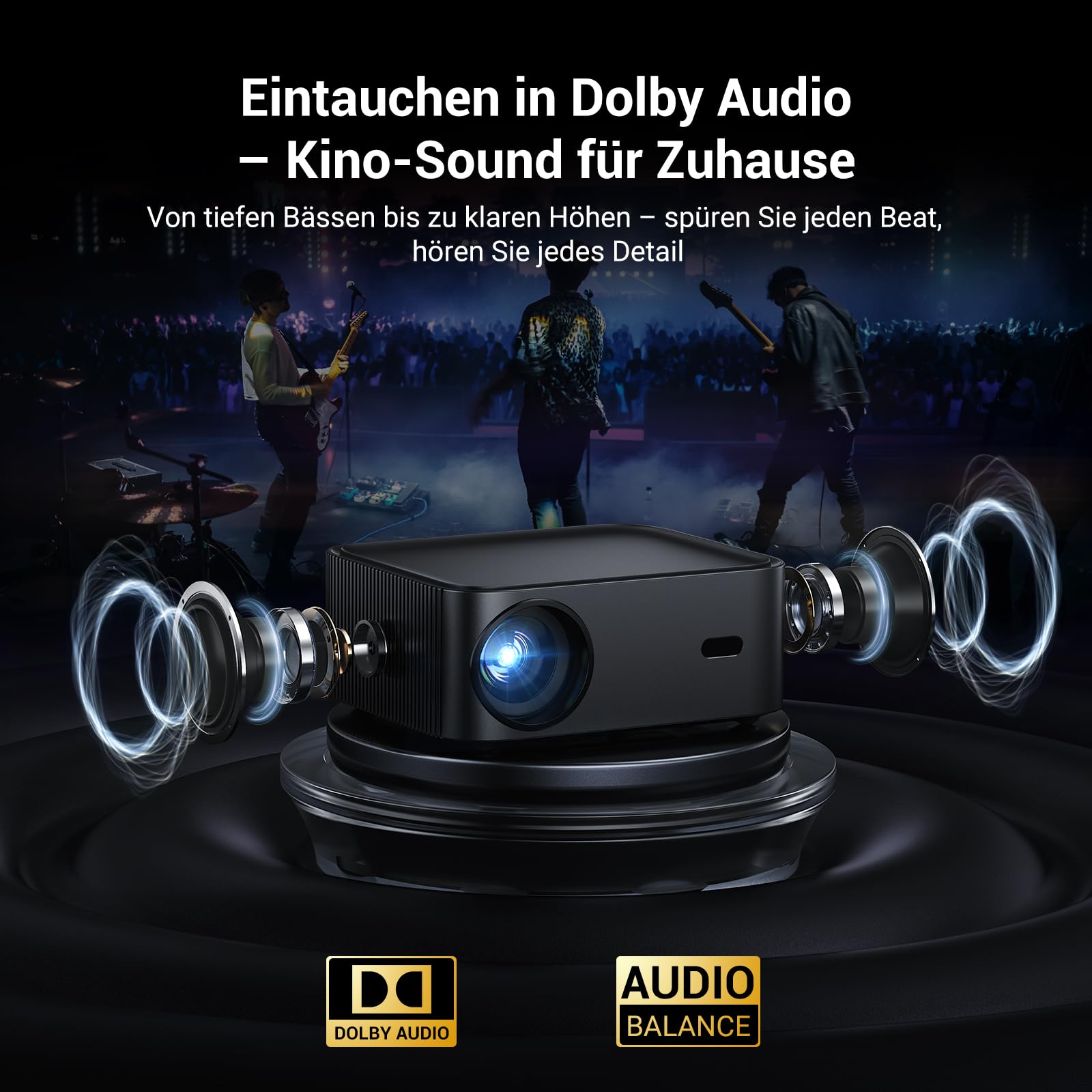 HAPPRUN H11 Beamer 4K kompatibel mit Netflix-App, Autofokus, Dolby Audio, WiFi 6, Bluetooth - Outdoor Projektor
