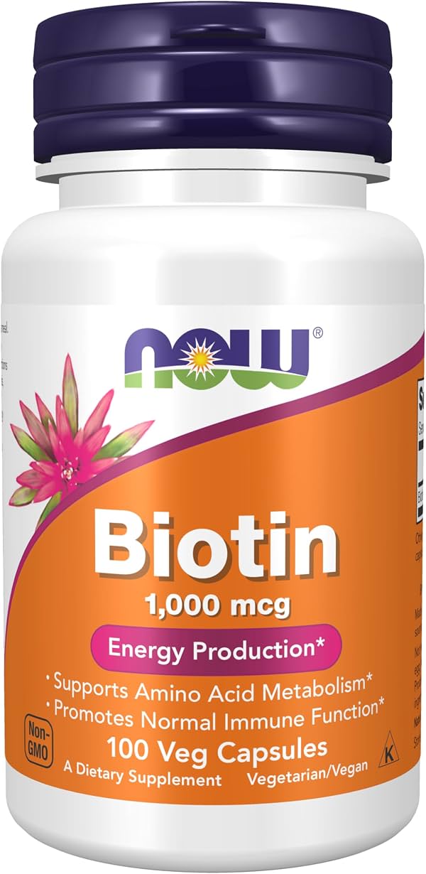 NOW Foods Suplementos, Biotina 1,000 mcg, Metabolismo de aminoácidos*, Producción de energía*, 100 cápsulas Cápsula 100 unidades (Paquete de 1)