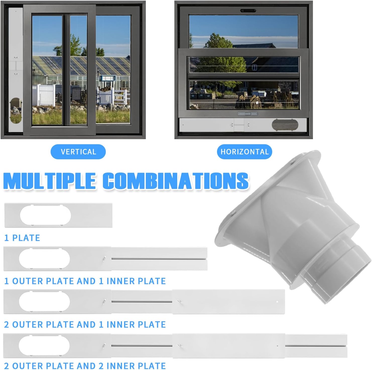 Dryer Vent Window Vent Kit with 4" Hose, Adjustable Window Vent Kit with 4 Inch 5FT Dryer Vent Hose and 4", 5'' Couplers For dryer, HVAC Ducts, Ducted Fans, Portable AC Or Dryers in Homes, Grow Tents