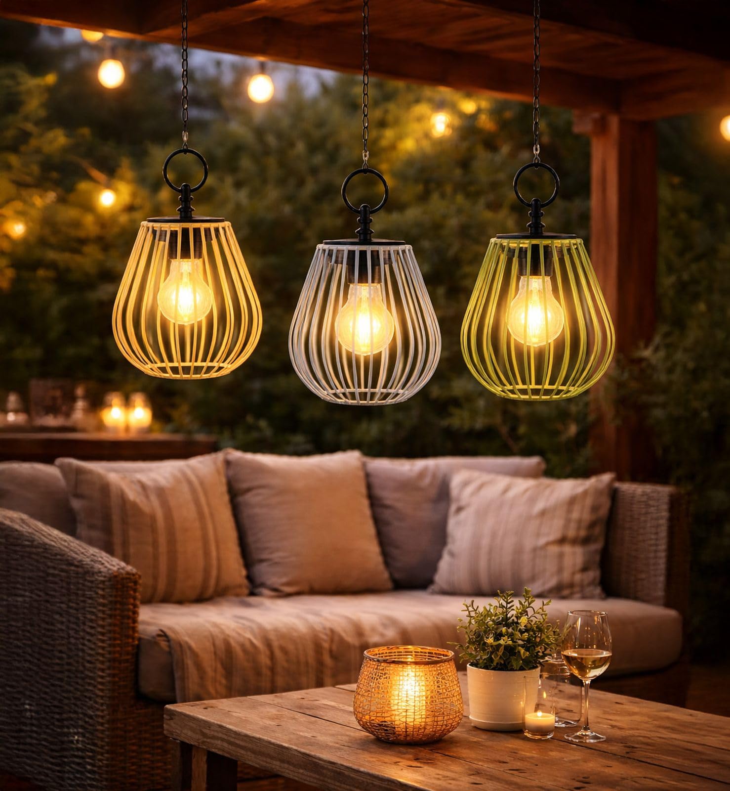 formano 3er Set 22 cm Solar Windlicht Hängend LED Solarlaterne Metall mit Dämmerungssensor & Akku - IP44 Außenleuchte für für Balkon, Terrasse & geschützten Garten - 40 cm Kette mit Haken