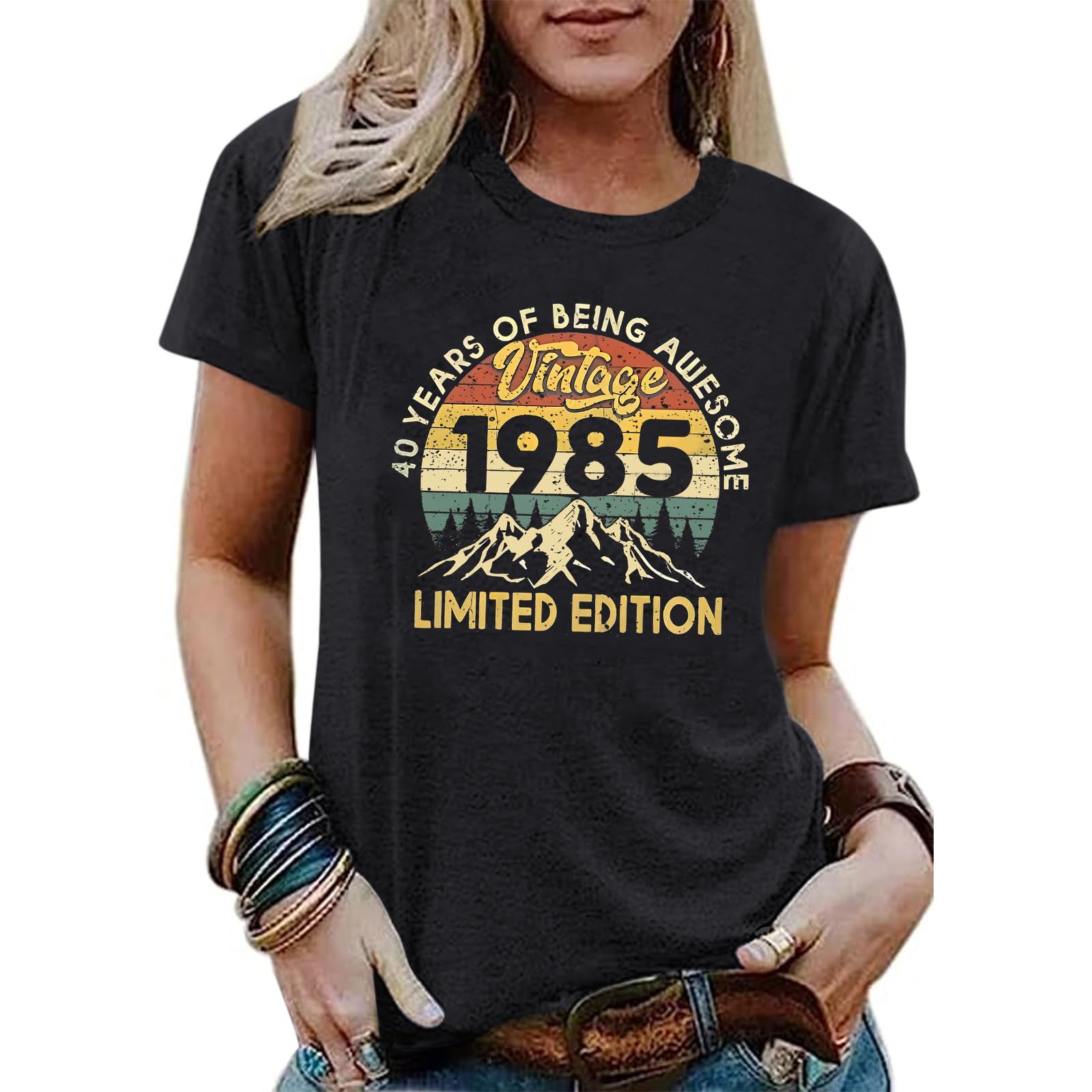 Pairxily40th Birthday Shirts for Women 1985 Shirt Vintage Graphic Tees Retro Tshirts 40 Year Old Birthday Gifts Casual Tops