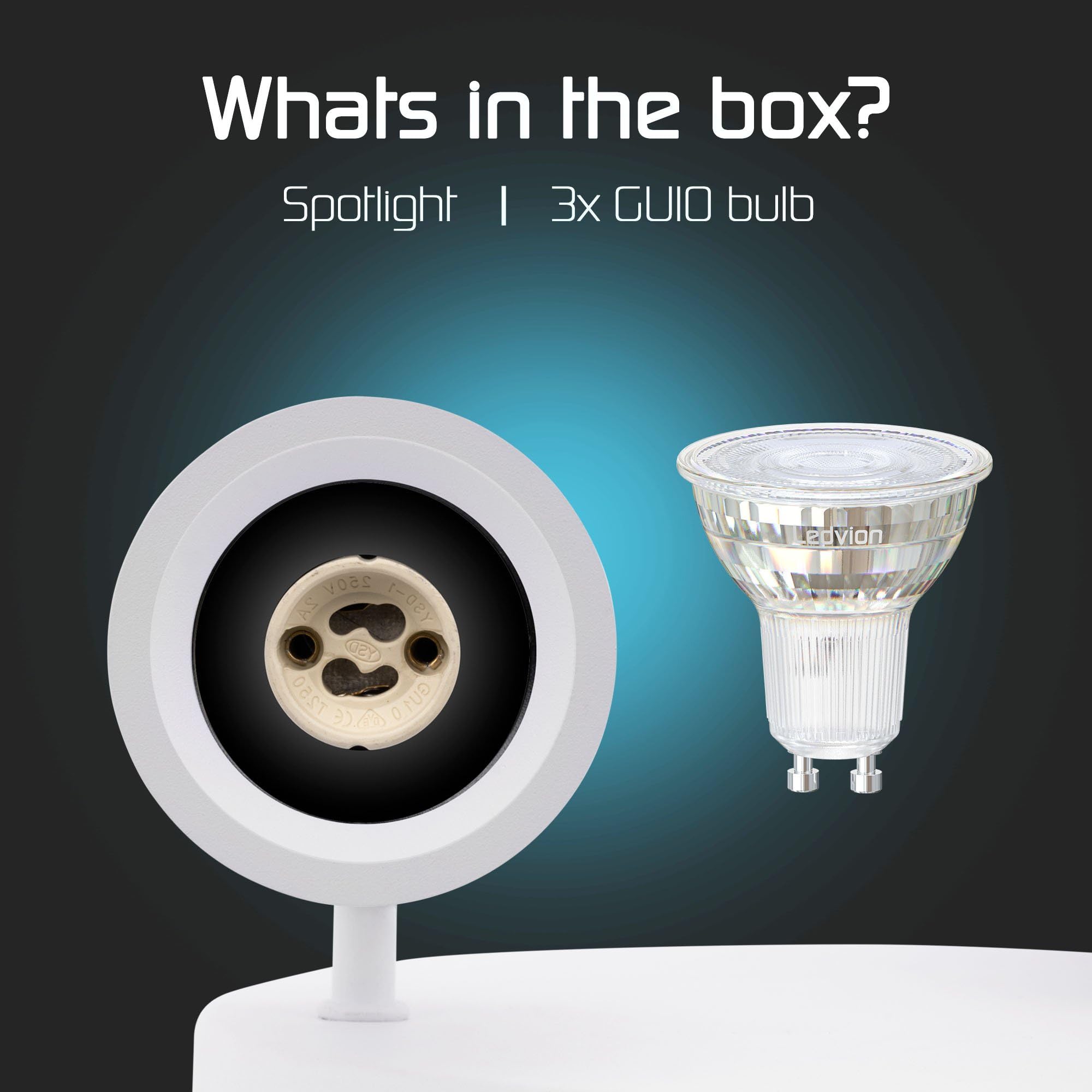 Ledvion Faretto LED Soffitto Bianco 3 luci Quadrato GU10 3W bianco neutro | Lampadina inclusa per corridoio soggiorno cucina camera e ambienti interni asciutti