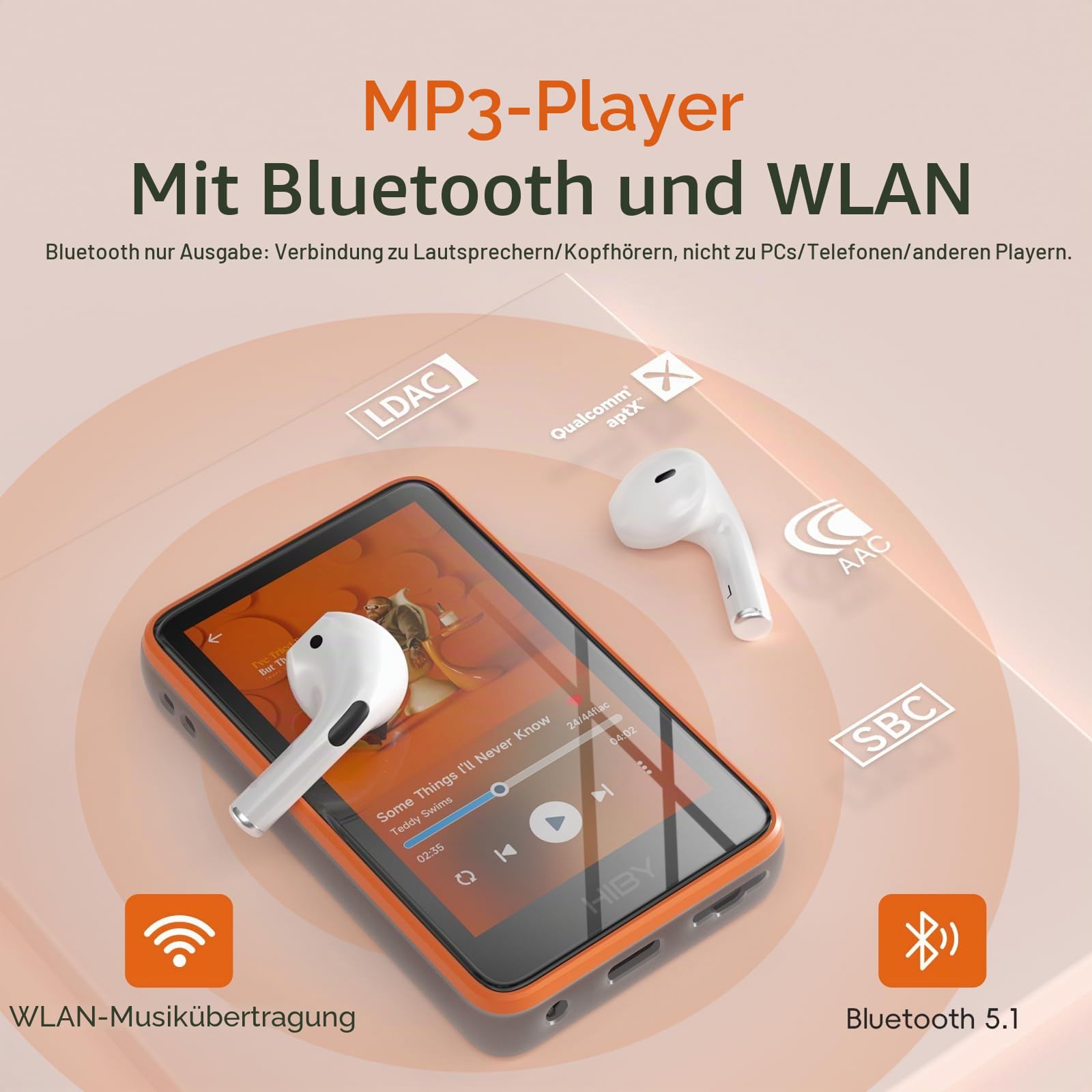 HiBy R1 HiFi MP3 Player mit Bluetooth 5.1 Tidal Qobuz DSD 256 Native Lossless Music Player mit Touchscreen/Hi Res Audio Zertifiziert/MSEB Tuning/2TB Erweiterter Speicher