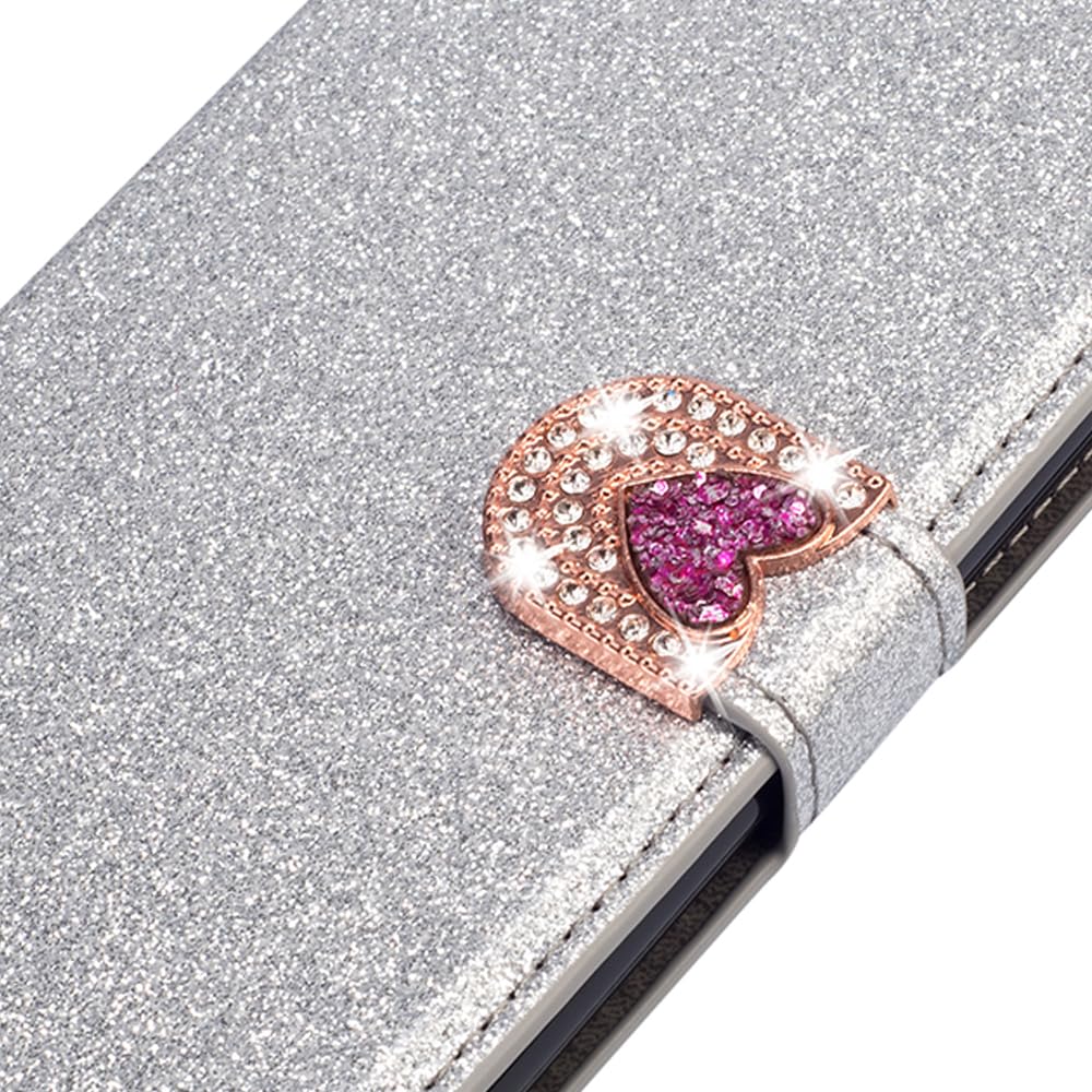 Brillantini Custodia compatibile con Motorola MOTO G55 5G Cover Bling Glitter Brillantini Brillante Argenteo Shiny Leather Case Shell Wallet Premium PU e Glitter Brillanti 3D Amorevole Strass Cover