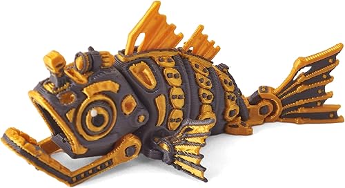 Figura de pez Cyberpunk impresa en 3D, figura estilo steampunk