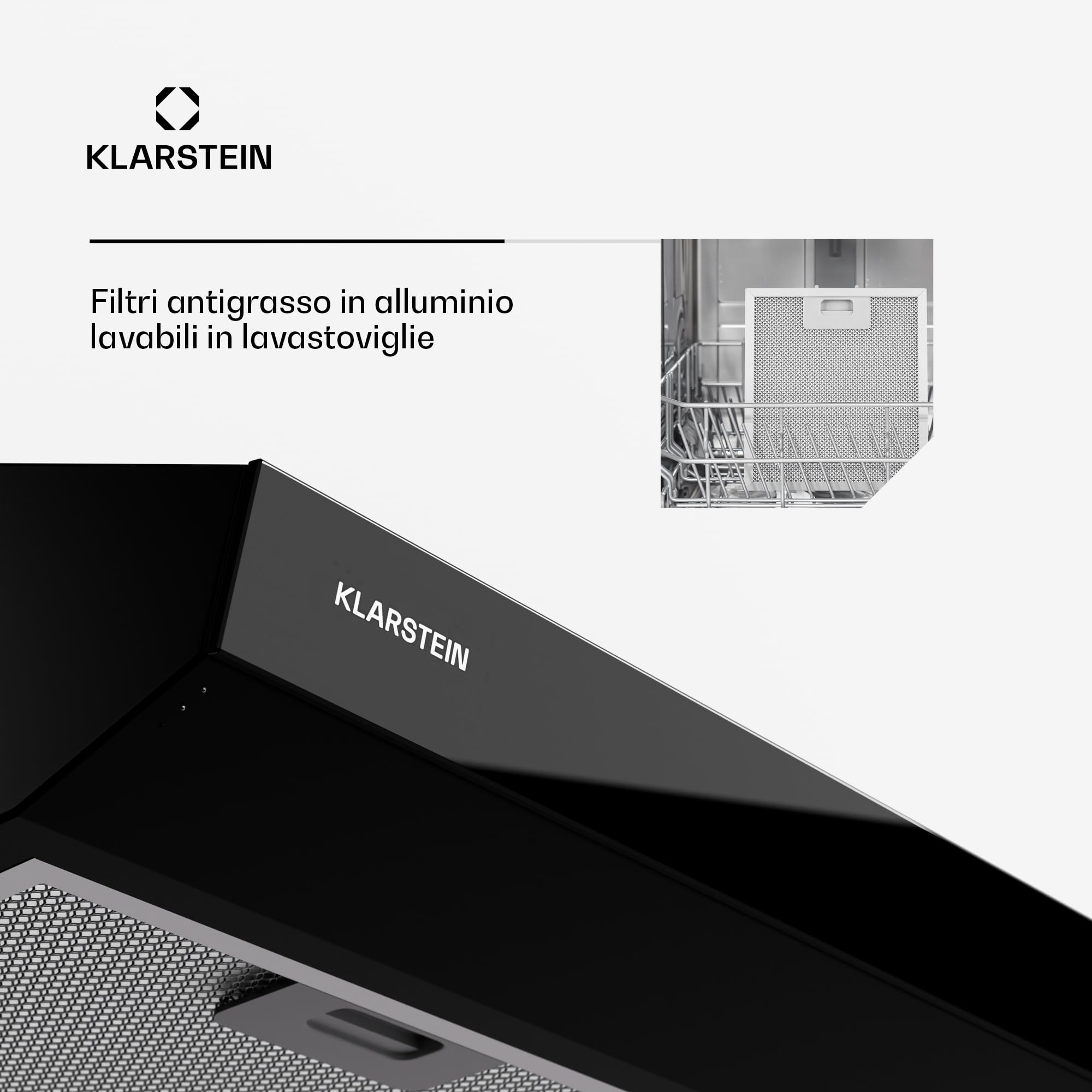 Klarstein Cappa Aspirante a Incasso, Cappa Cucina con Filtro, Cappa Aspirante Cucina in Alluminio, Cappa da Parete con Flusso d'Aria 175m³/h, Illuminazione LED, Timer, Cappa Aspirante Filtrante