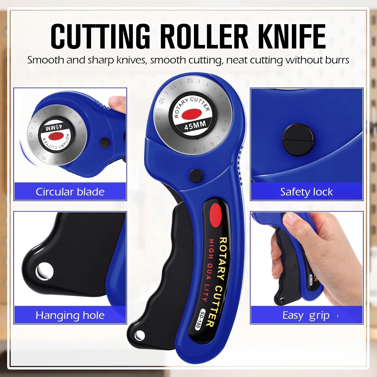 Lothee 12 Packs Stainless Steel Rotary Cutter Set, 45mm Circular Blades with Handle for Fabric, Leather, Quilting, Sewing & Crafting - 420J2 Steel and Durable ABS Plastic (Blue)