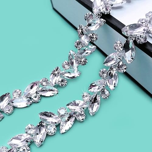 Cadena de diamantes de imitación brillantes de 1 yarda, apliques de diamantes de imitación brillantes para decoración de bricolaje y adorno de