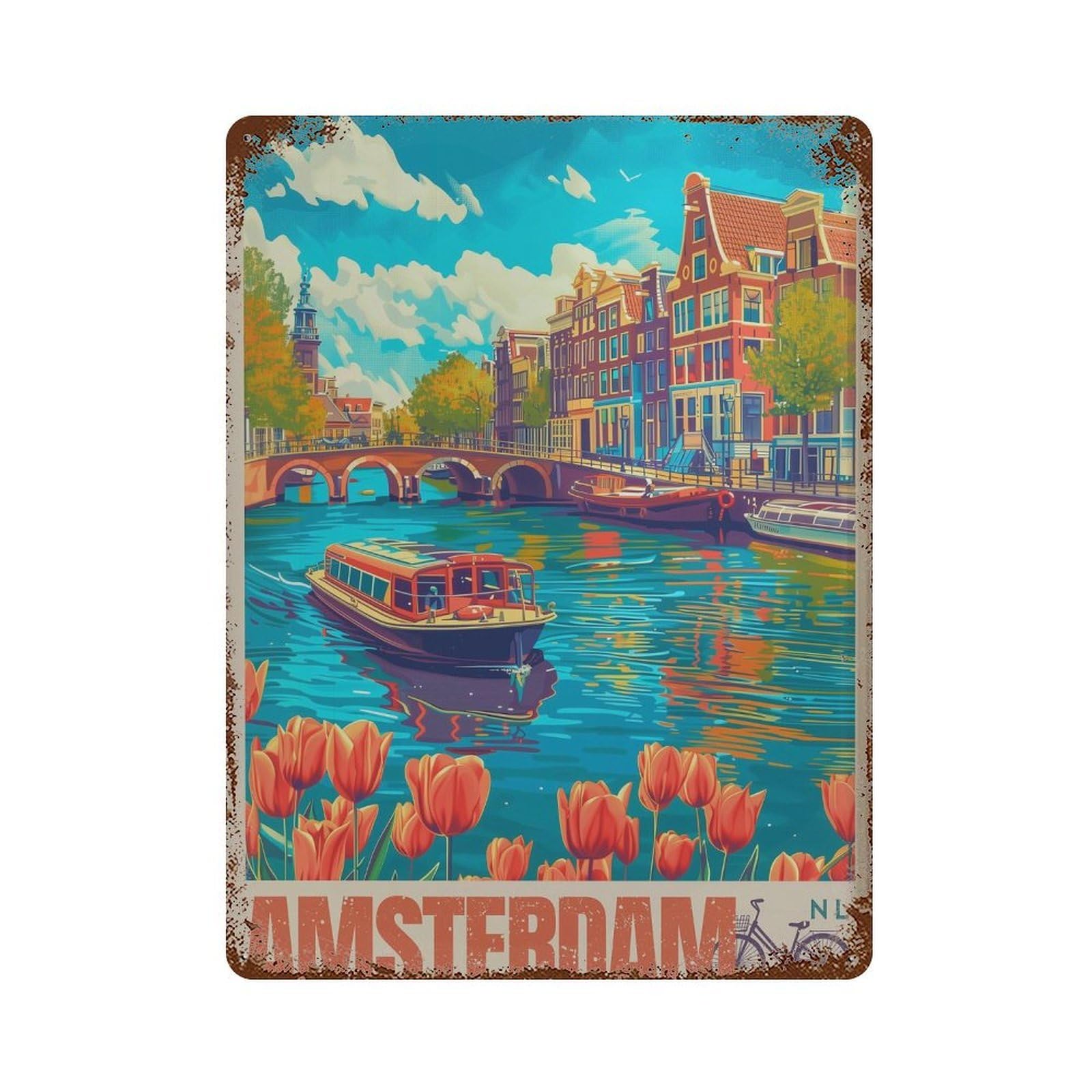 xiaoxiaoshen Amsterdam Travel Netherlands Wall Decor Art Metal Tin Poster Modern Home Decor Art Home Bar Shop Decorations Vintage Sign 40x30cm