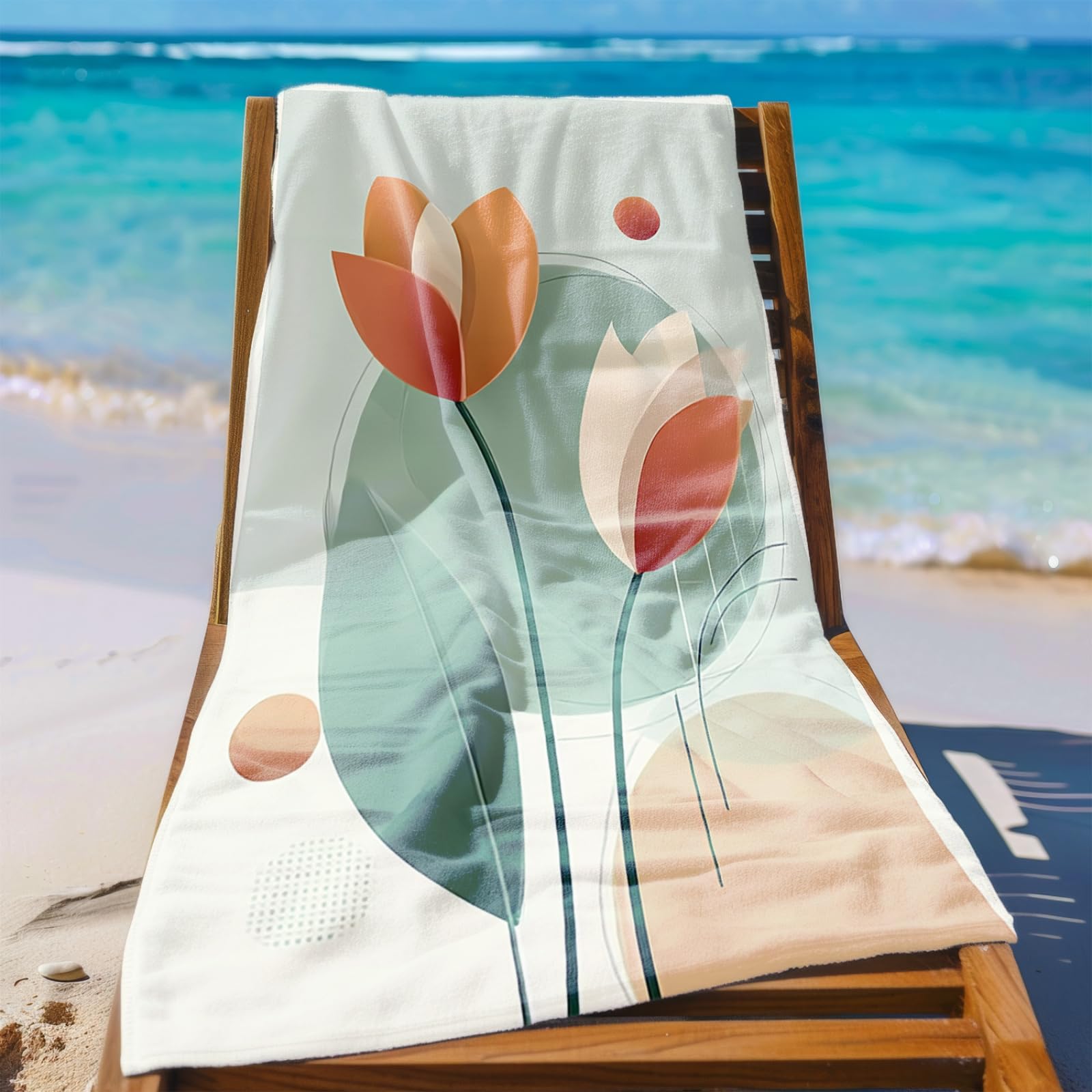 Générique Serviette Microfibre Plage Fleur Orange Ronde Vert Clair